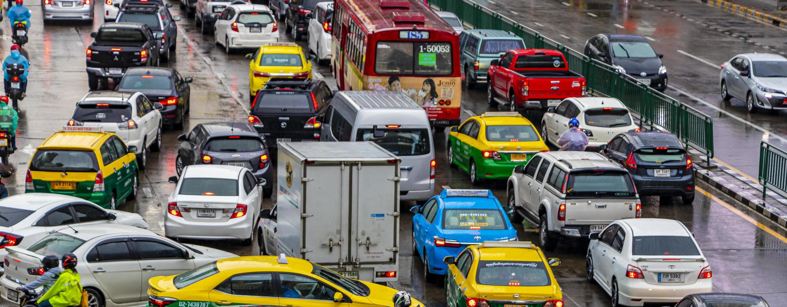 Bangkok Thailand 22. May 2018 Rush hour big heavy traffic jam in busy Bangkok Thailand. photo