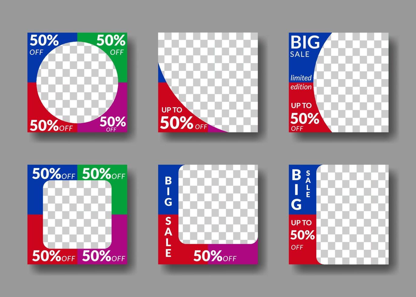 set of editable square banner templates. for social media posts, promotions, digital marketing. with four color style vector