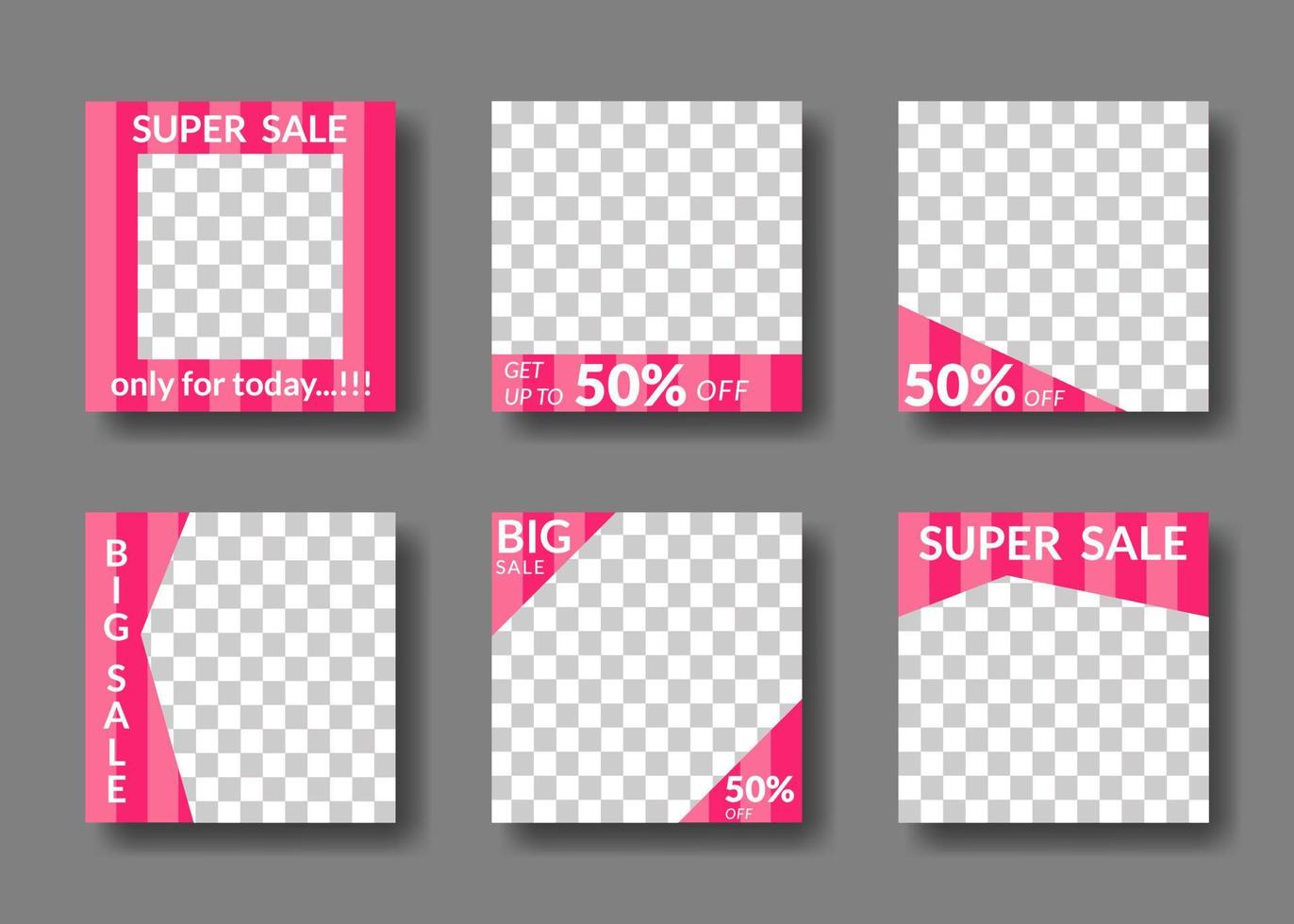 set of editable square banner templates. for social media posts, promotions, digital marketing. pink color style vector