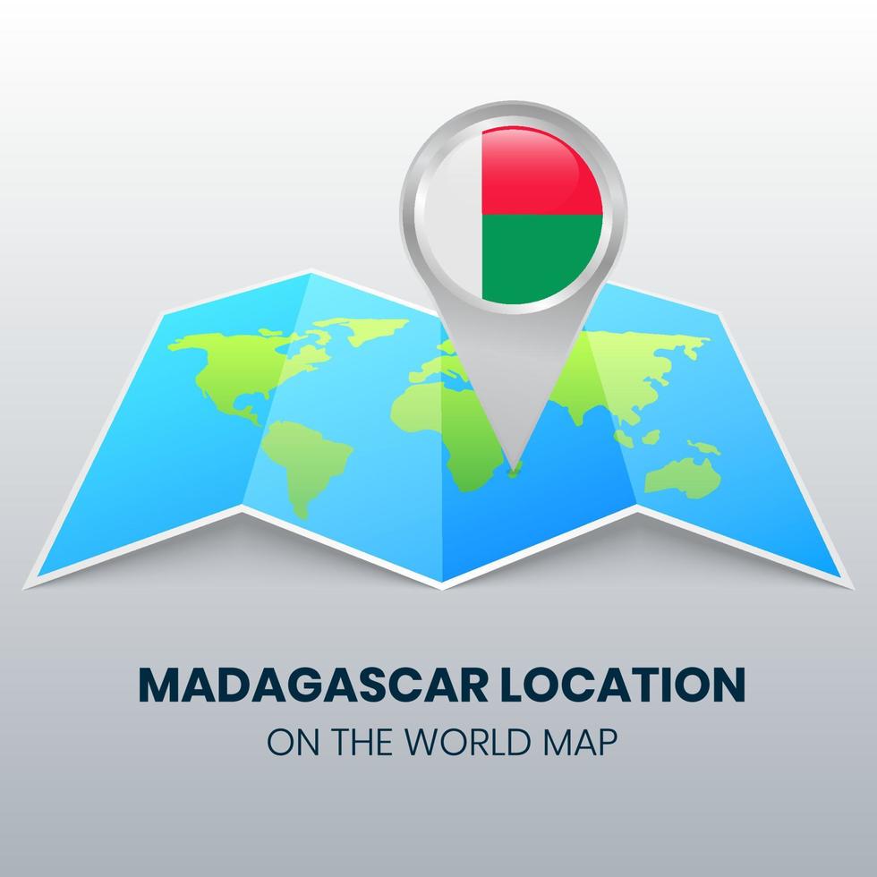 icono de ubicación de madagascar en el mapa mundial, icono de pin redondo de madagascar vector