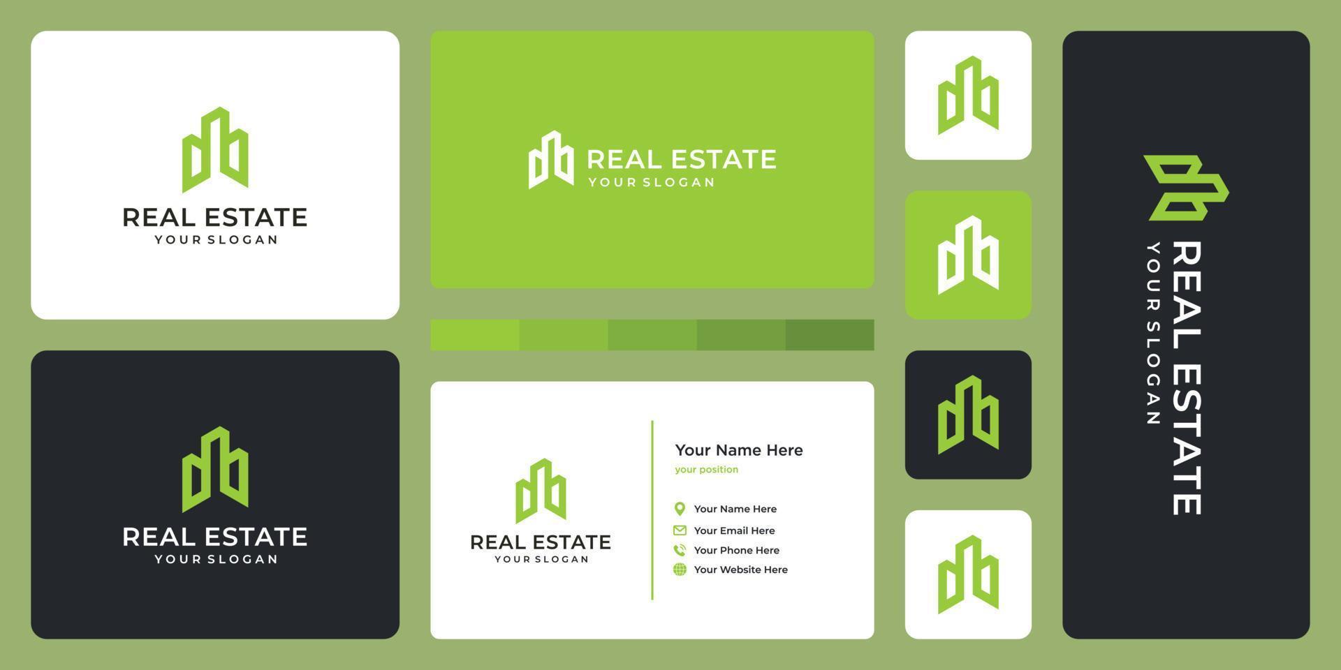 real estate building logo design template and business card design. vector