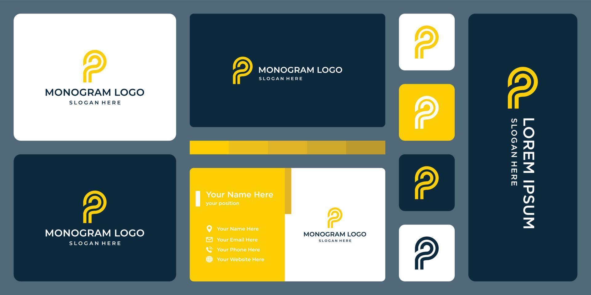 initial letter P monogram and business card design. vector