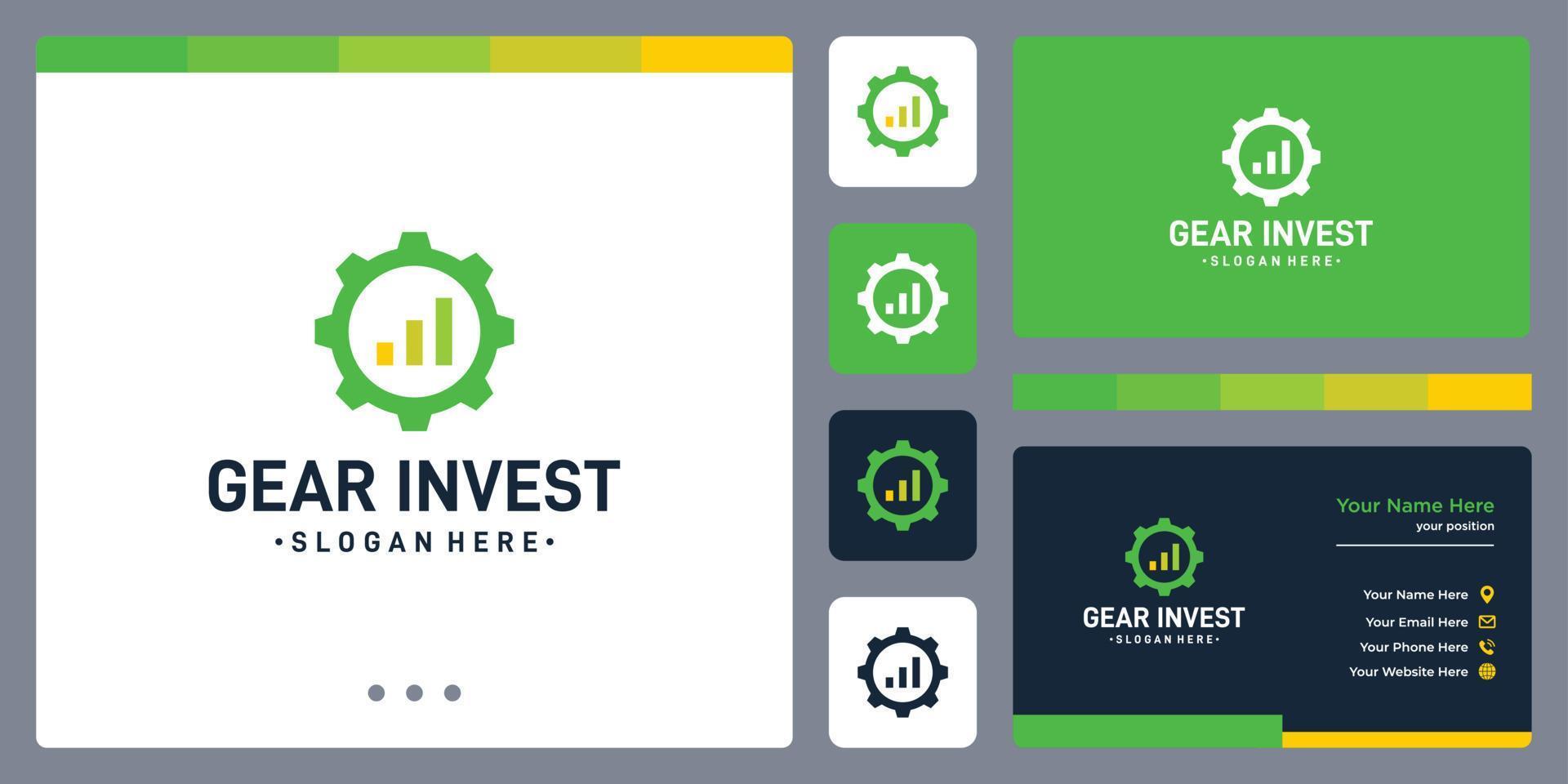 gear logo and form of investment chart logo. business card design template. vector