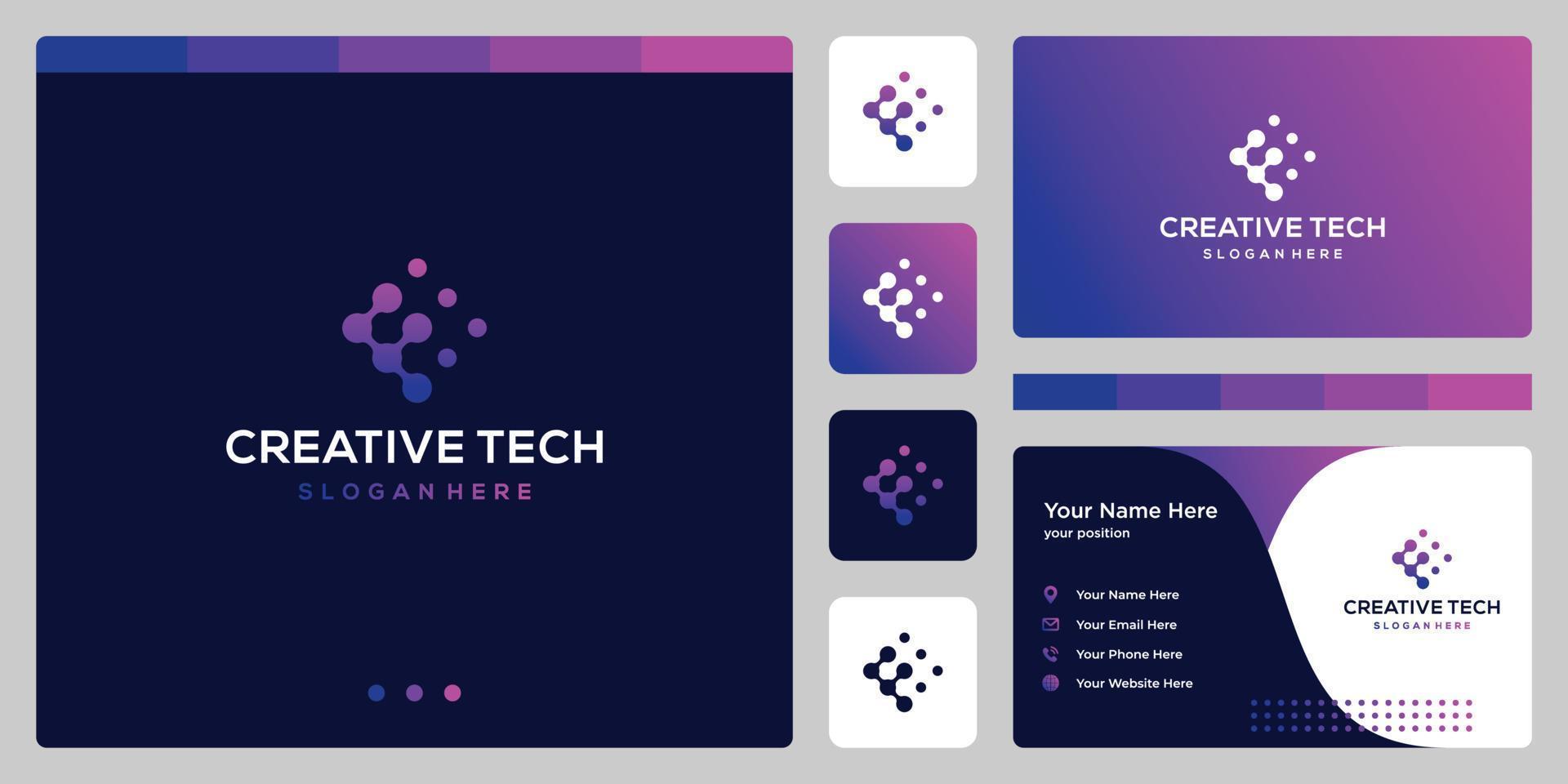 letter F with tech style and gradient color. business card. vector