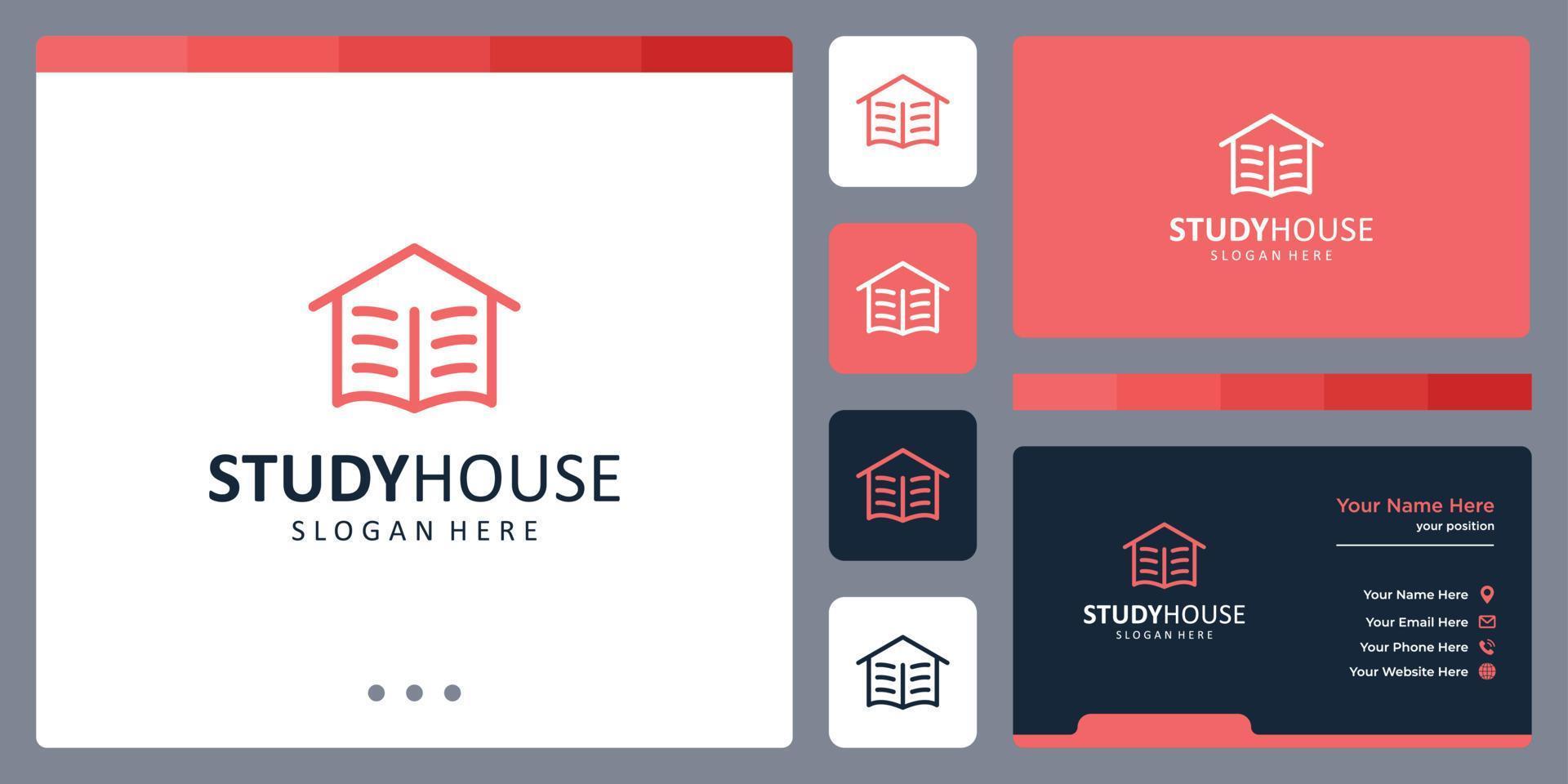 house logo and the shape of the book logo with a line model. business card. vector