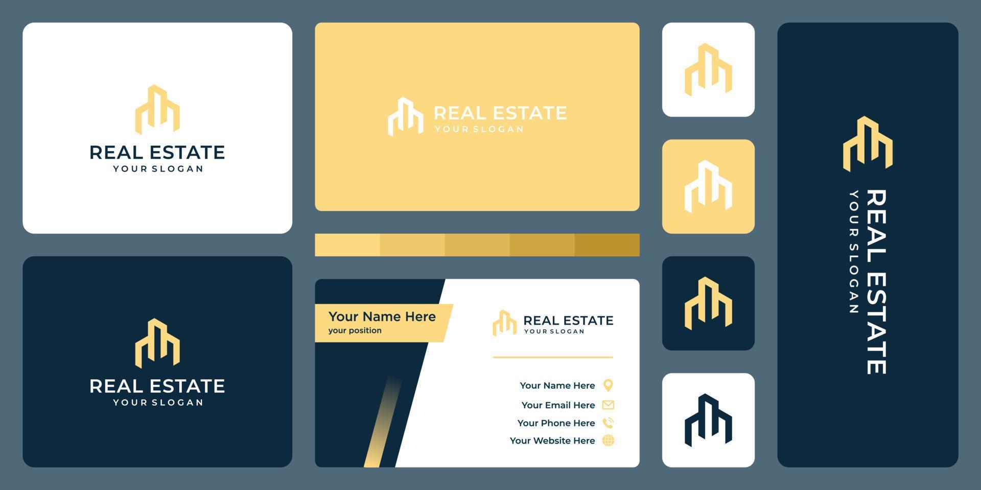 real estate building logo design template and business card design. vector