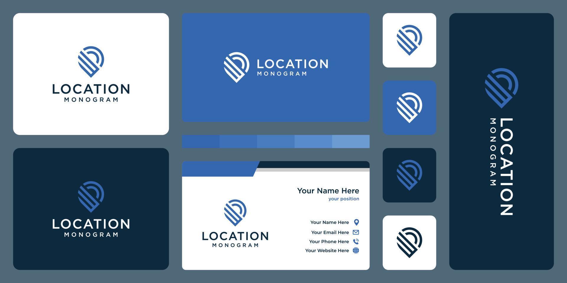 pin logo, location and initial letter W. business card design. vector