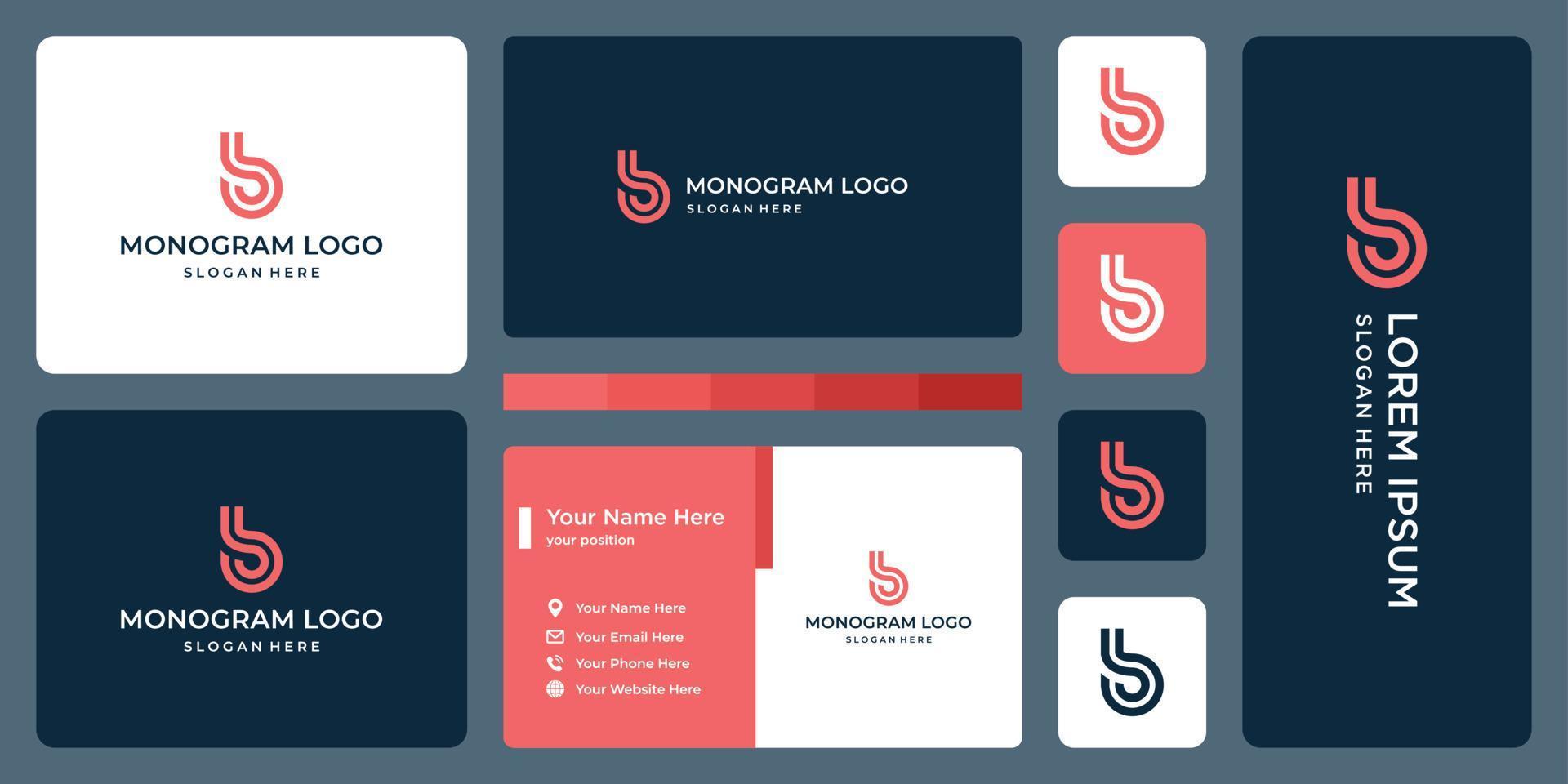 initial letter B monogram and business card design. vector