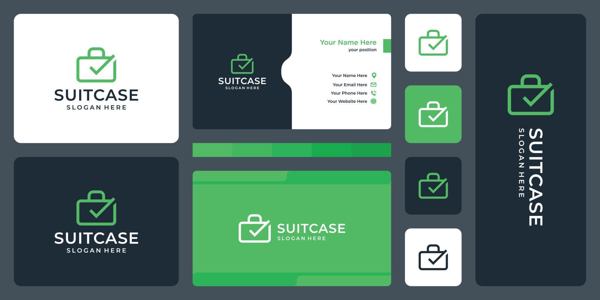 suitcase logo and check mark logo. business card design vector