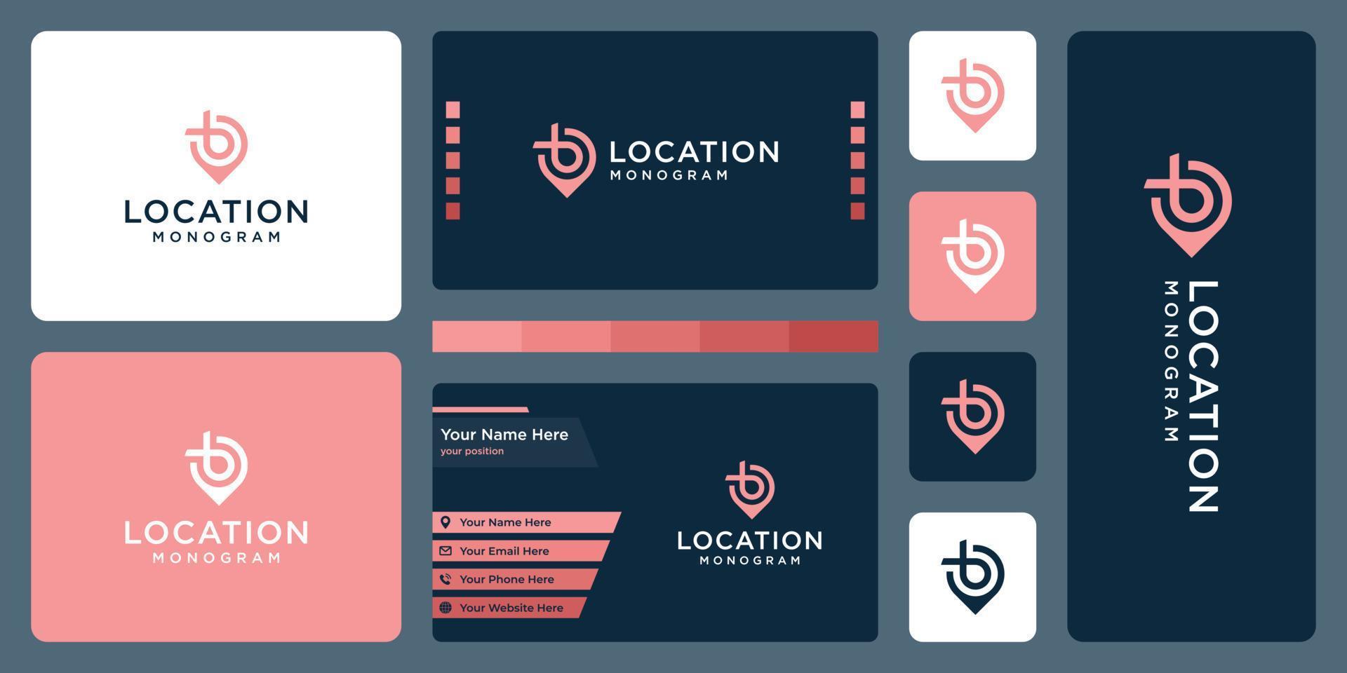 pin logo, location and initial letter b. business card design. vector