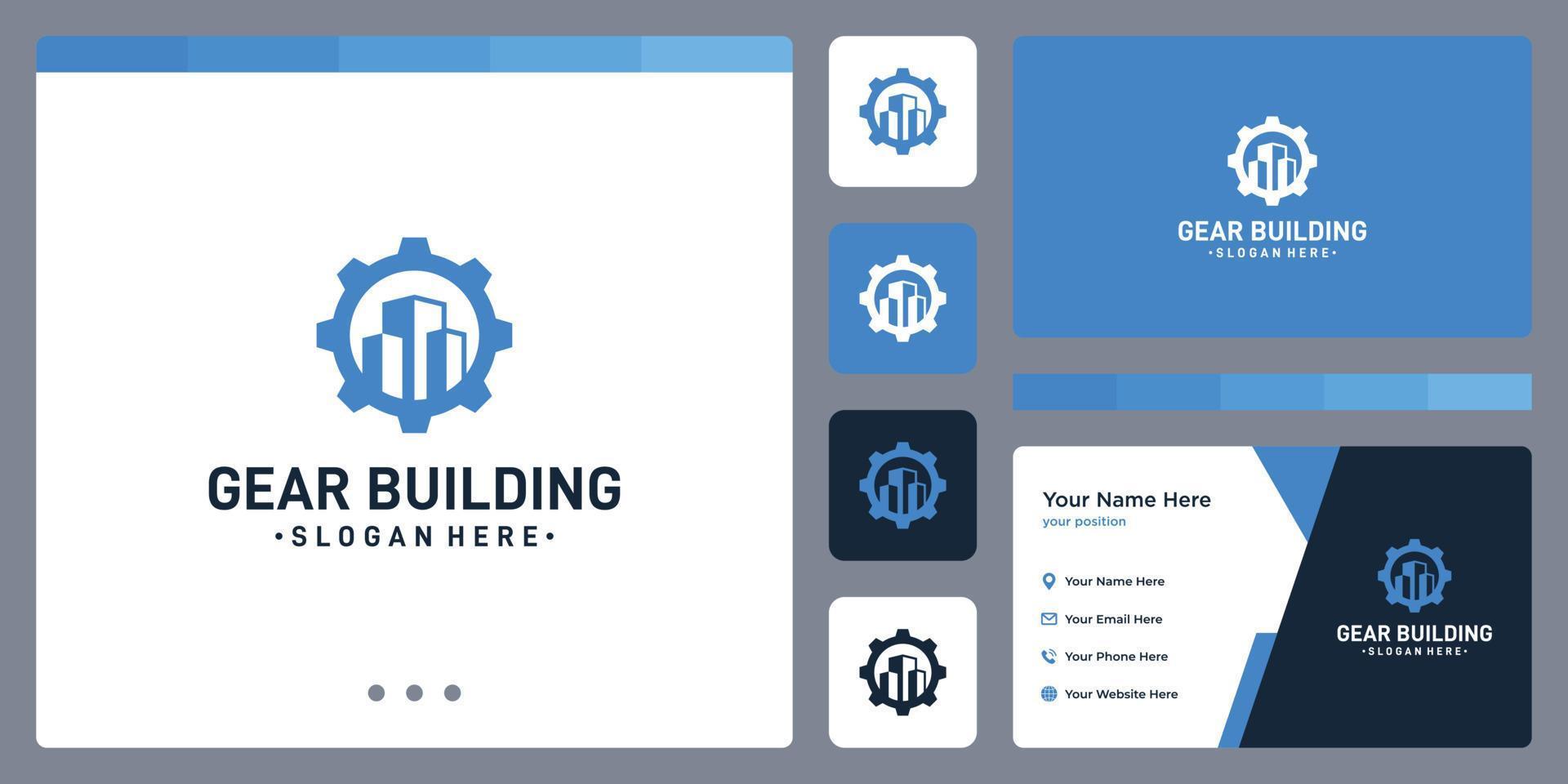 gear logo and the shape of the building. business card design. vector