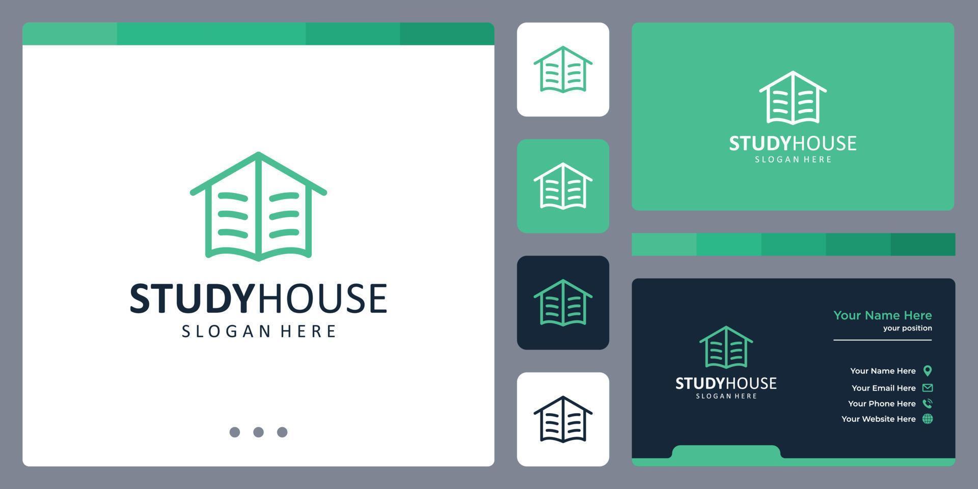 logo de la casa y la forma del logo del libro con un modelo de línea. tarjeta de visita. vector