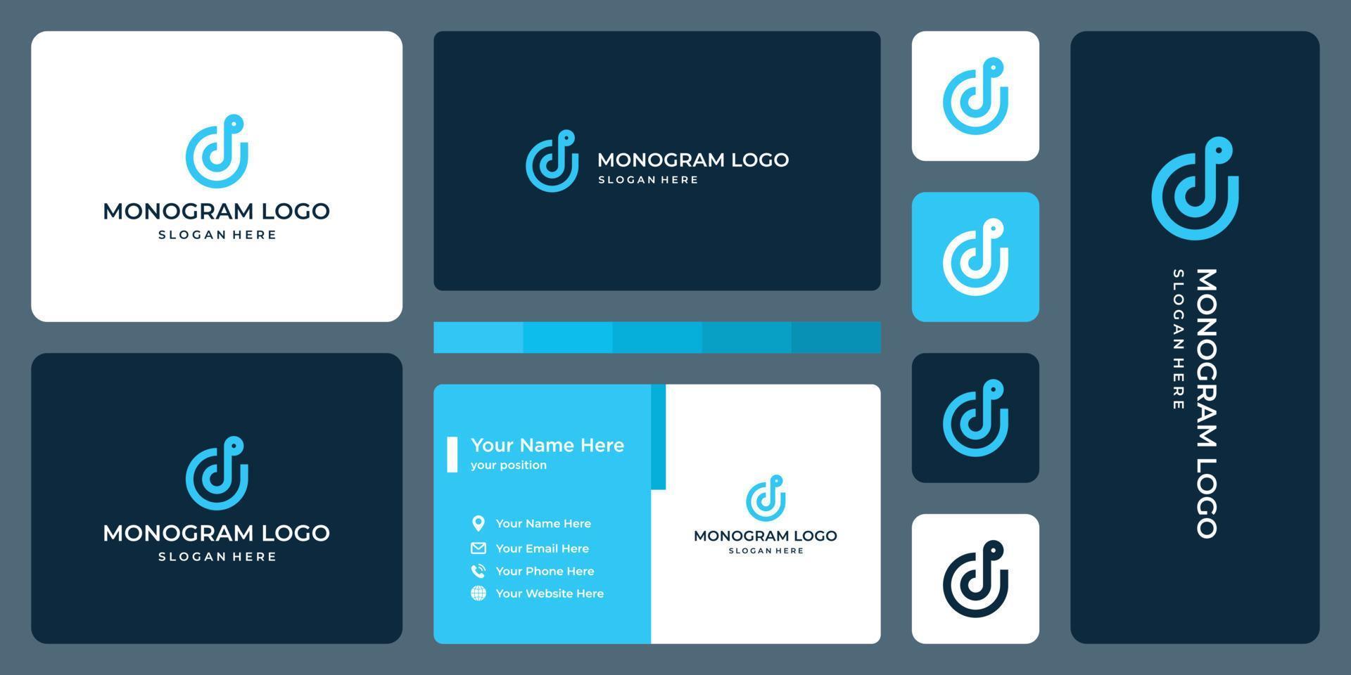 initial letter D monogram and business card design. vector