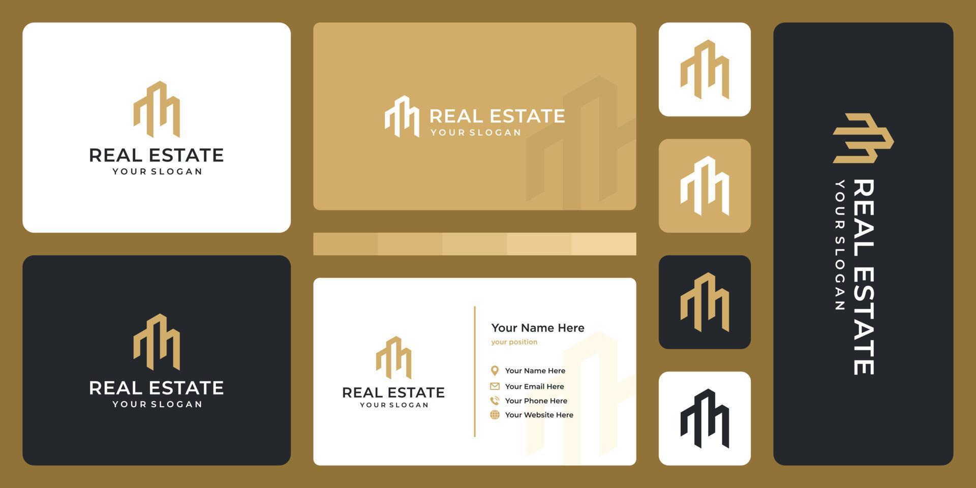 real estate building logo design template and business card design. vector