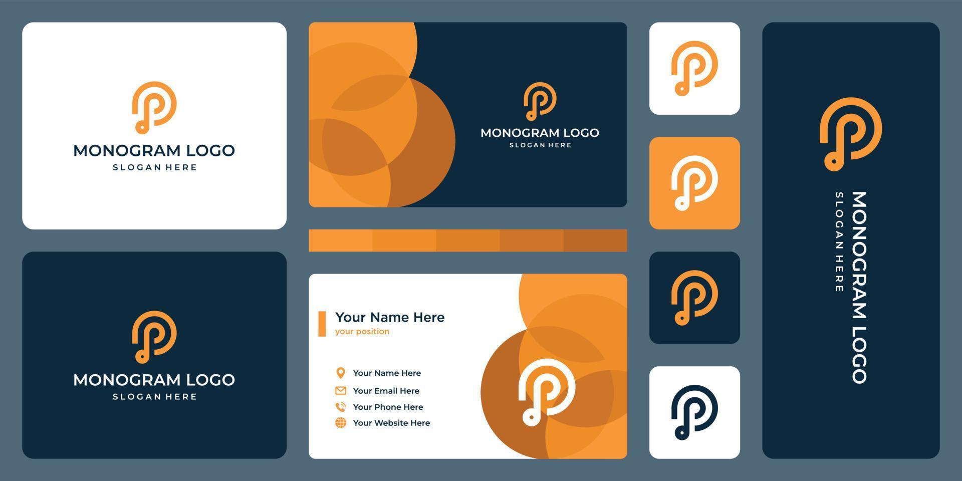 initial letter P monogram and business card design. vector