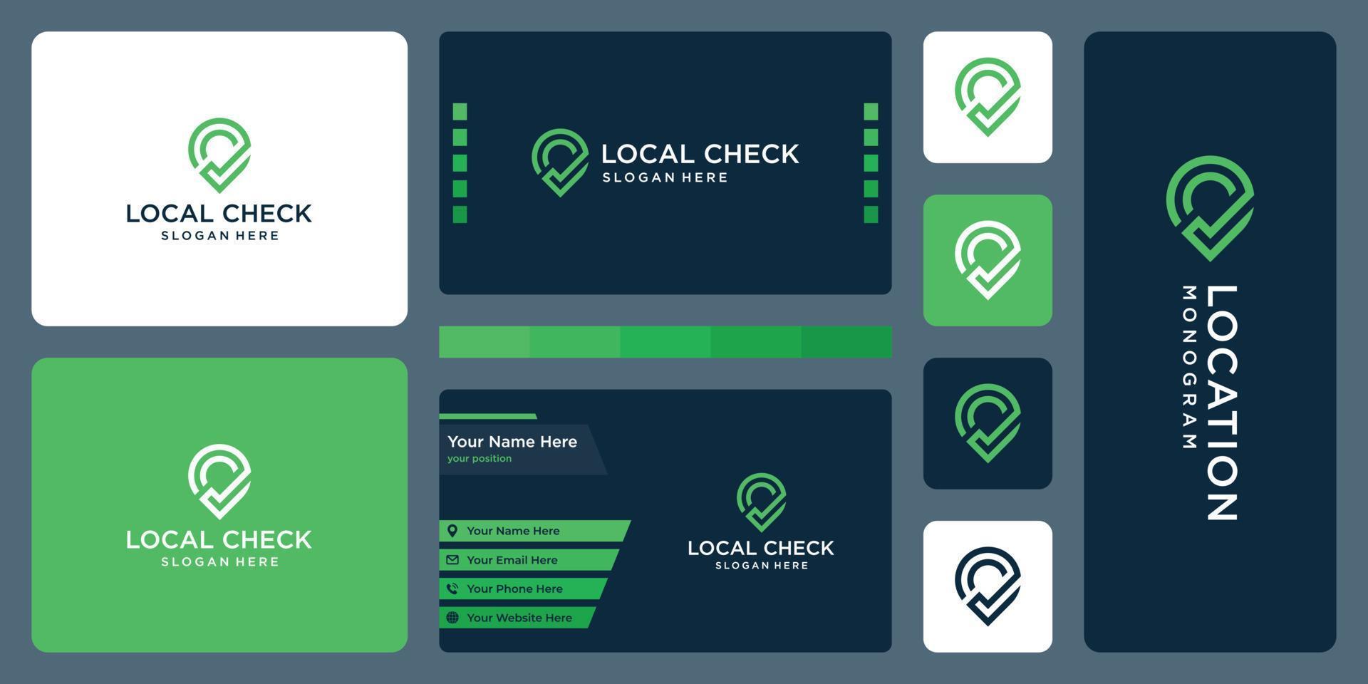 pin logo, location and check mark. business card design. vector