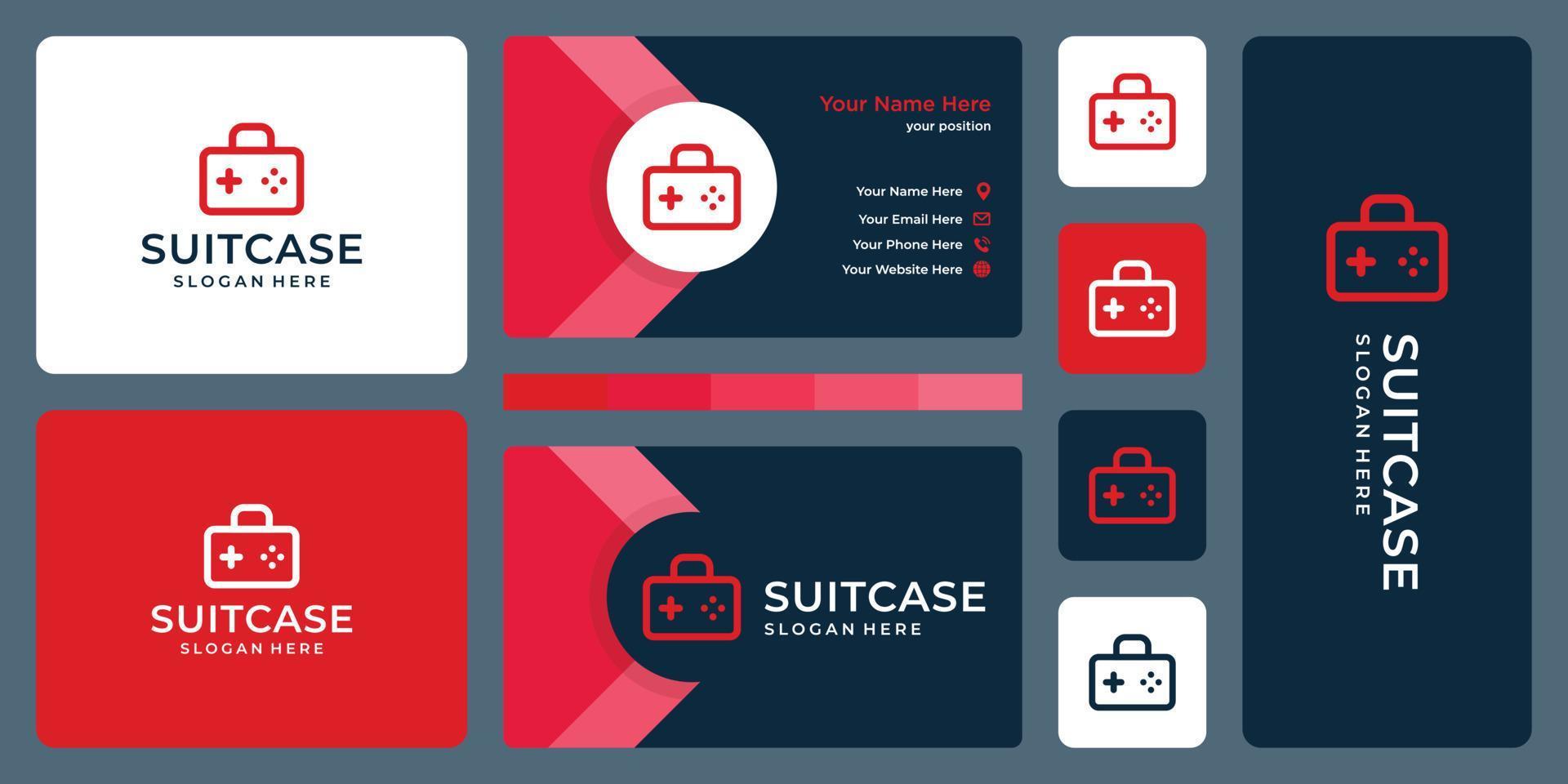 suitcase logo and joystick logo. business card design vector