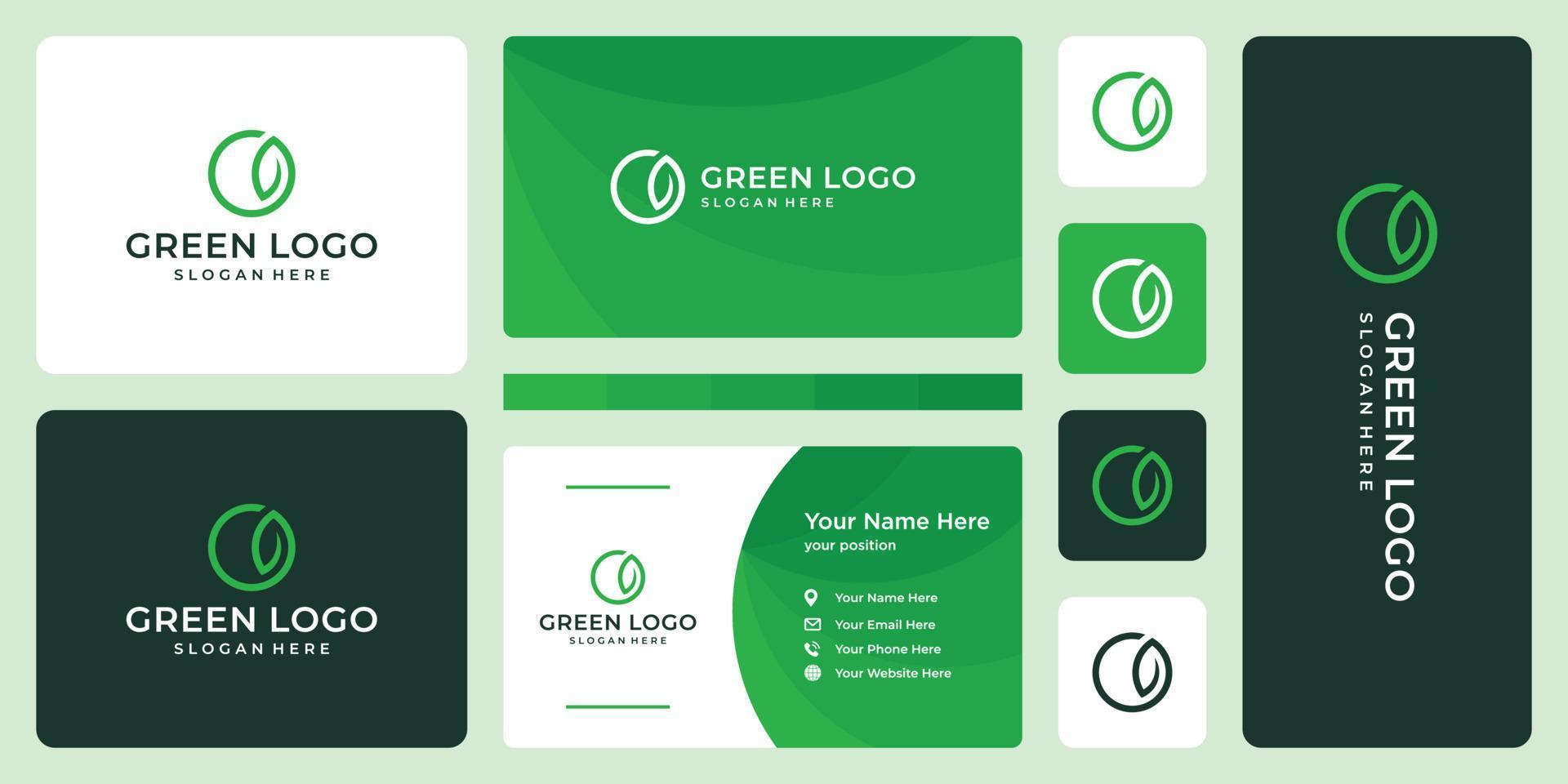 abstract leaf shape with circle and business card design vector