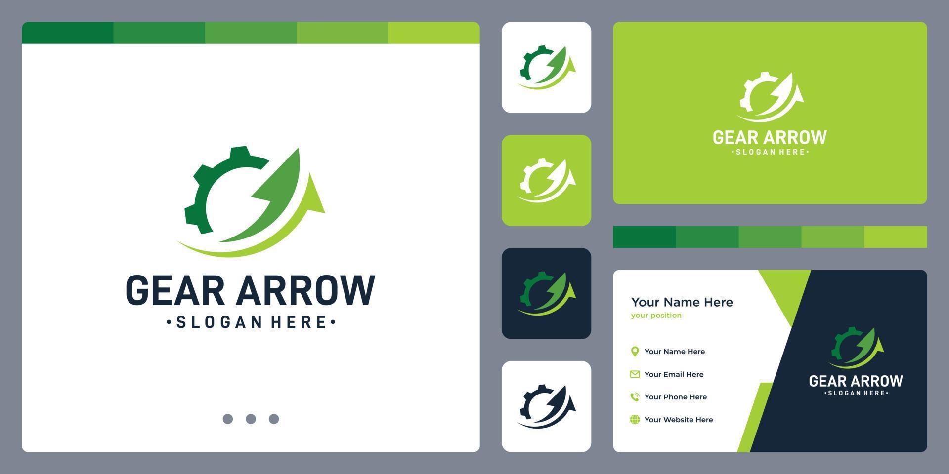 gear logo and arrow shape. business card design. vector