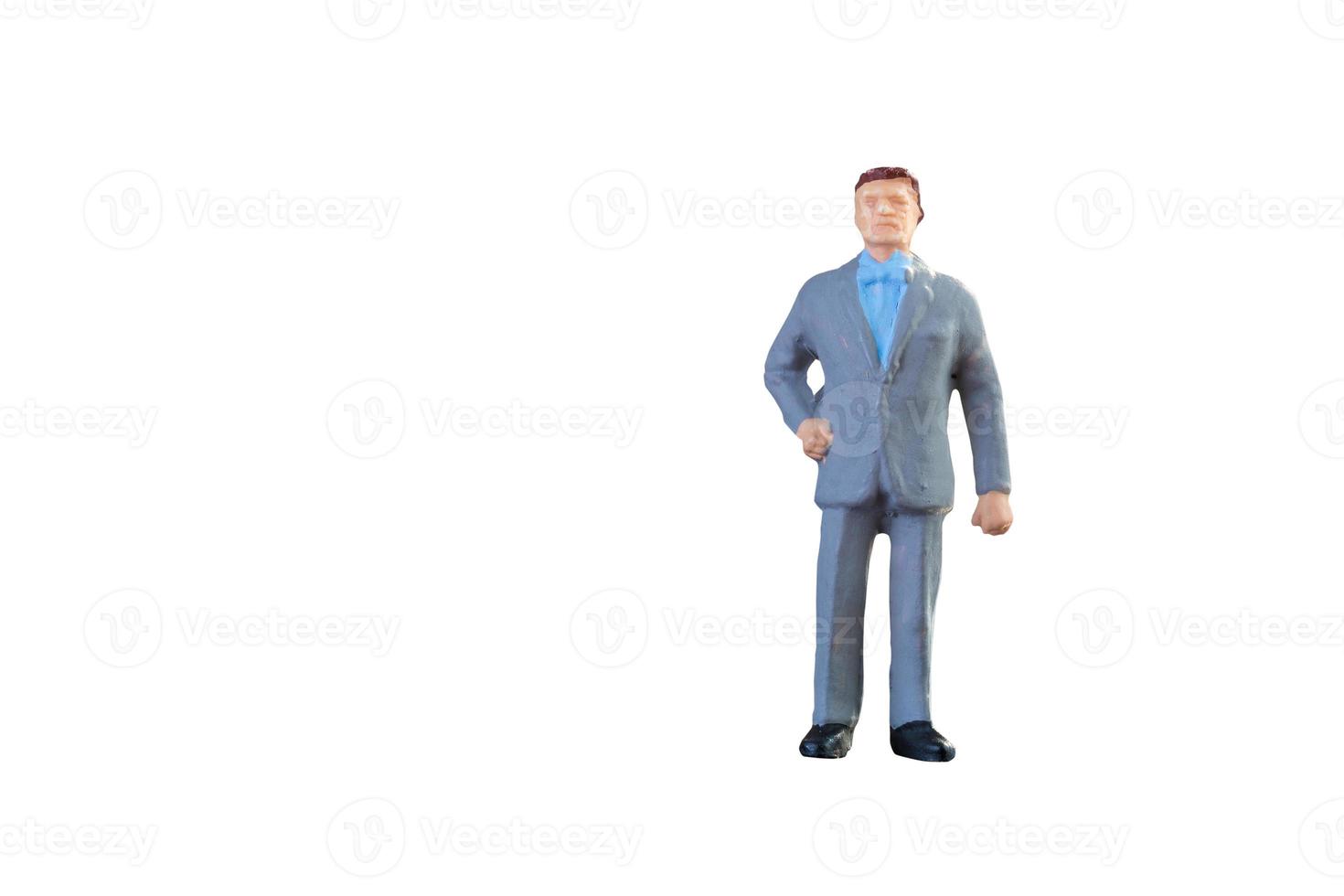 Close up of Miniature businessman and tourist people isolated with clipping paht on white background.Elegant Design with copy space for placement your text, mock up for business and travel concept photo