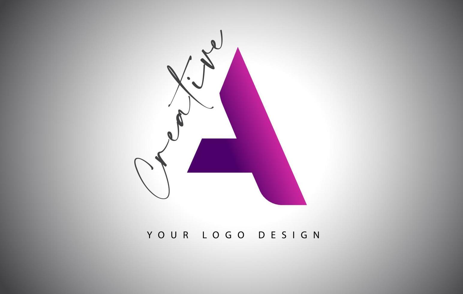 Logotipo de letra creativa a con degradado morado y corte de letra creativa. vector