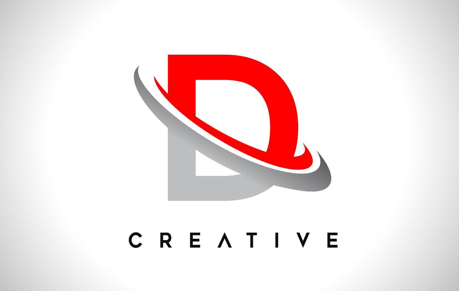 Letter D Logo. D Letter Design Vector with Red Gray Swash Vector