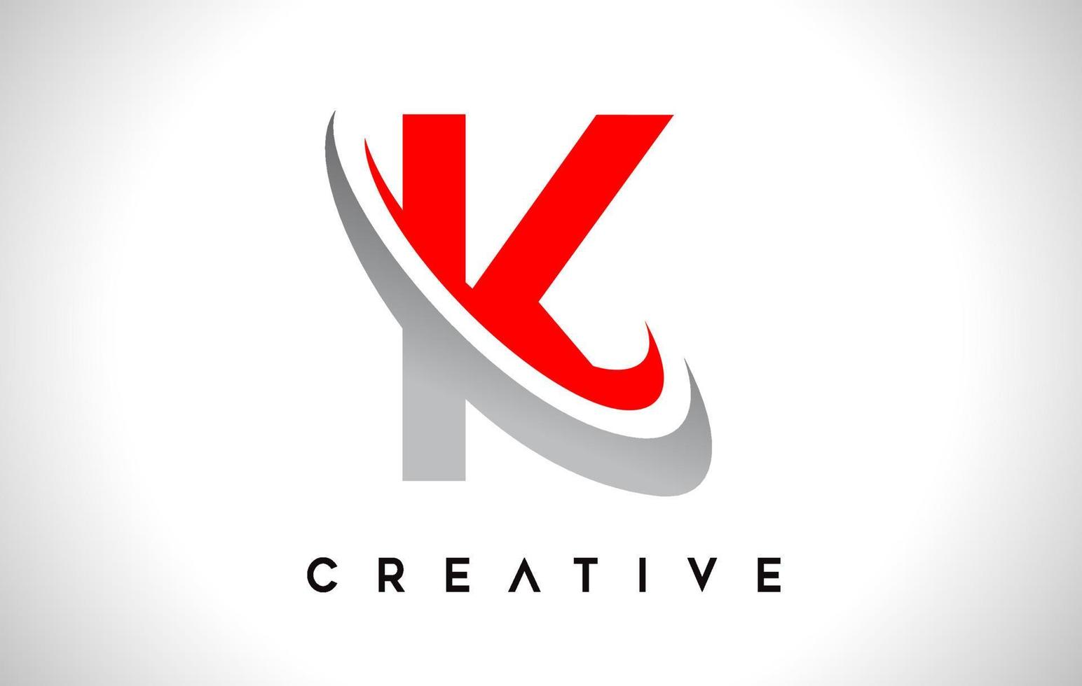 Letter K Logo. K Letter Design Vector with Red Gray Swash Vector