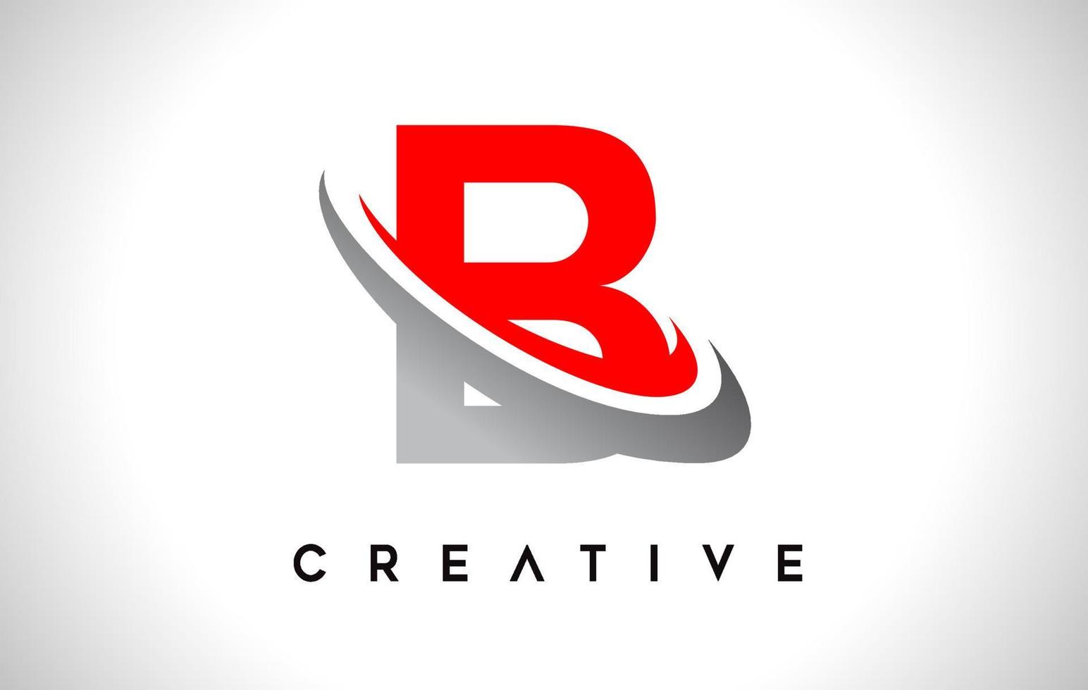 logotipo de la letra b. vector de diseño de letra b con vector de swash gris rojo