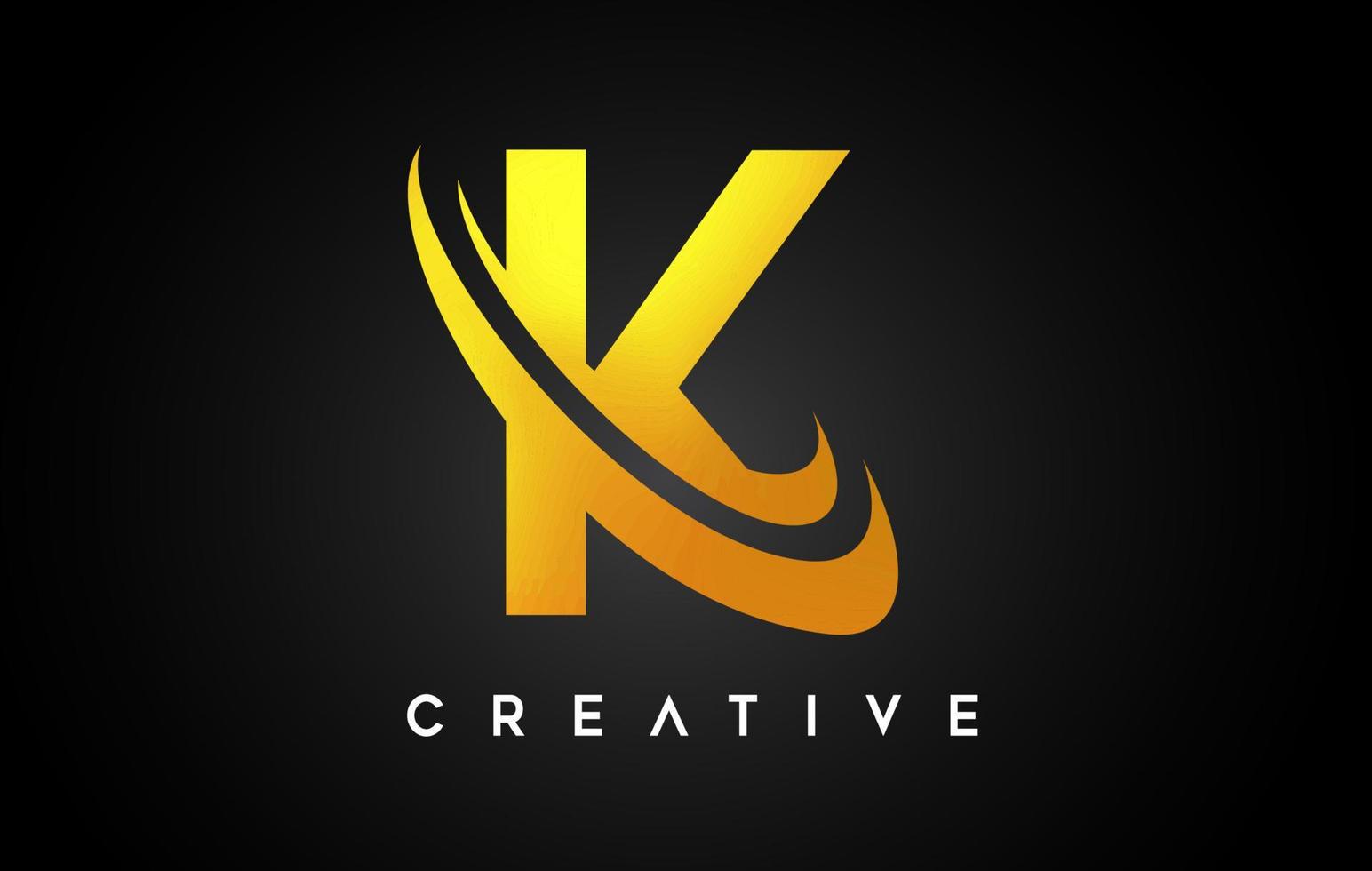 Golden Letter K Logo. K Letter Design Vector with Golden Gray Swash Vector