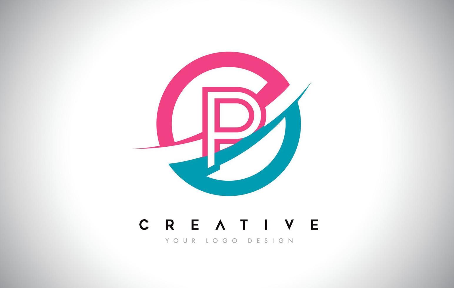 P Letter Design logo icon with circle and swoosh design Vector and blue pink color.