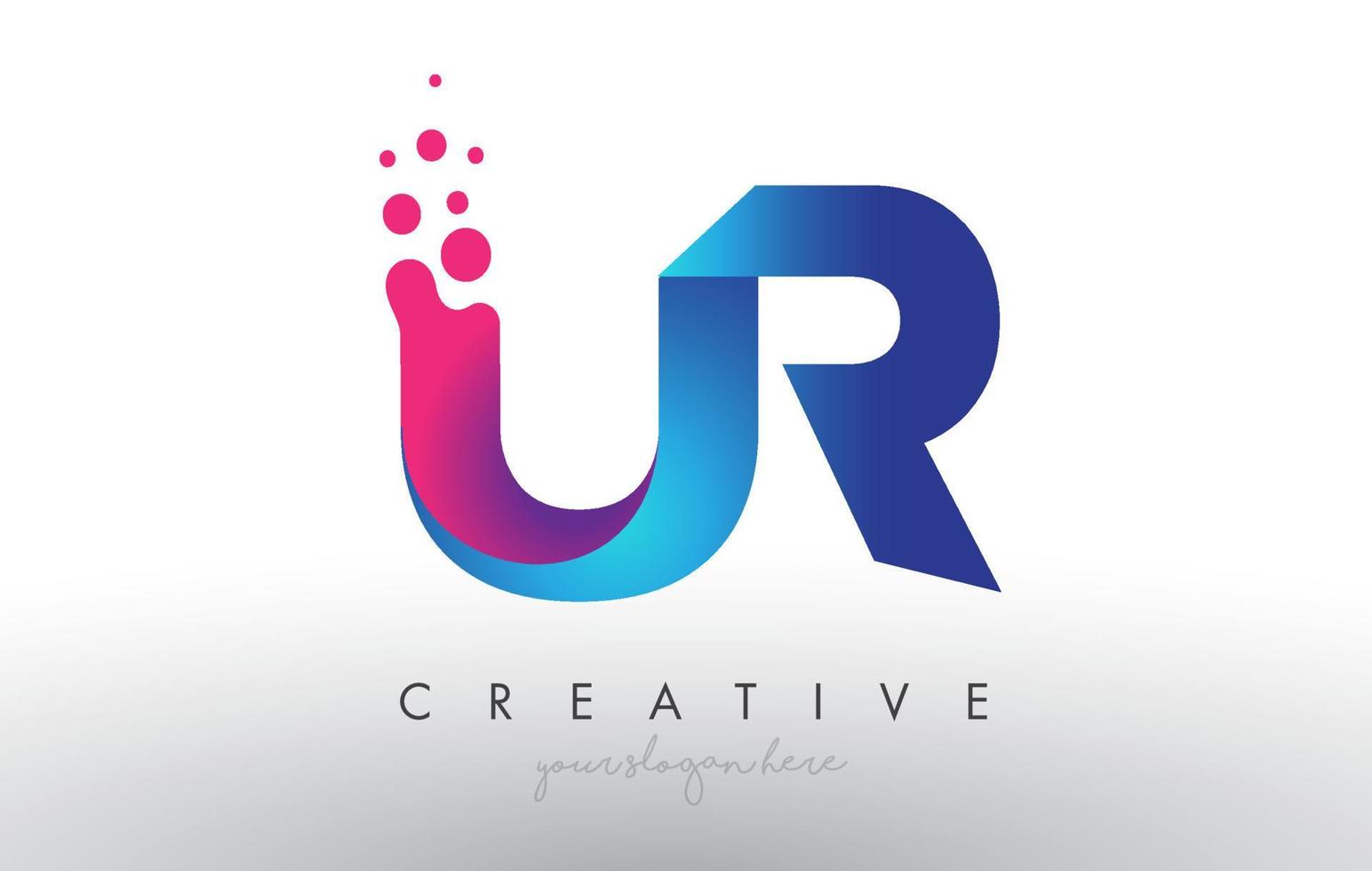 Diseño de letra ur con círculos de burbujas de puntos creativos y colores azul rosa vector