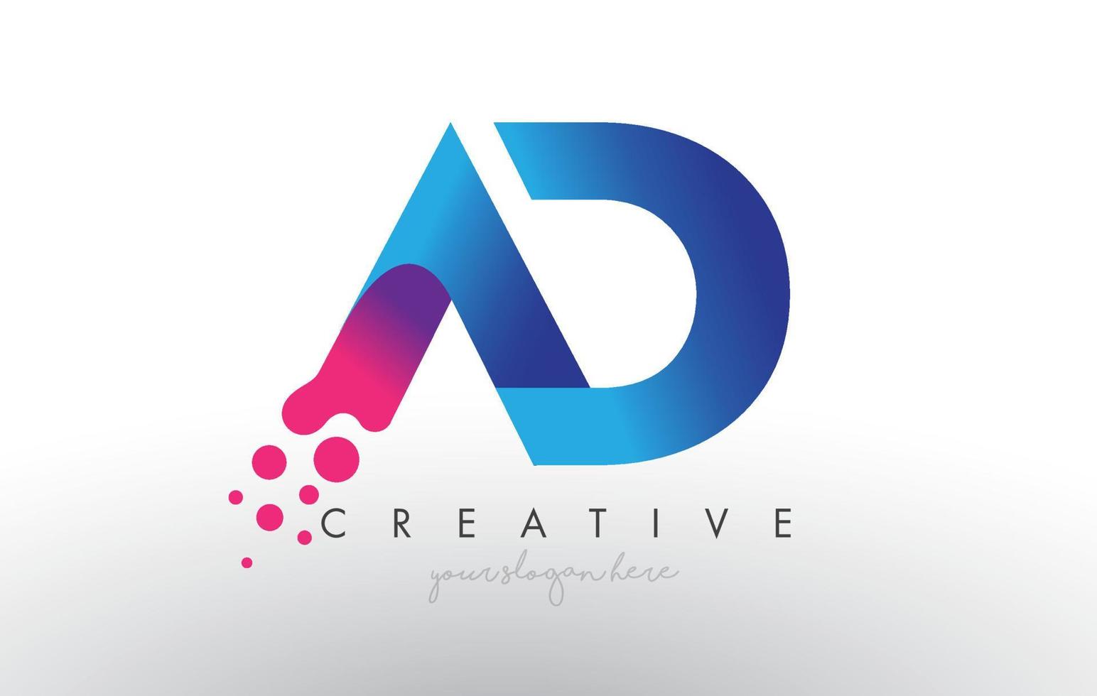 AD Letter Design with Creative Dots Bubble Circles and Blue Pink Colors vector