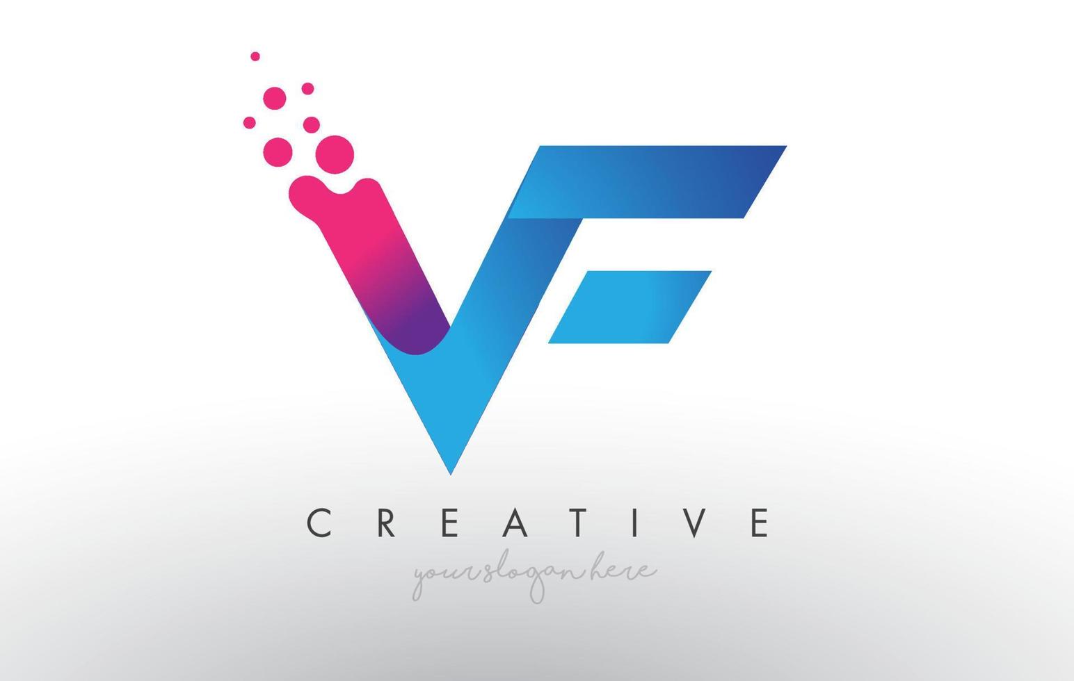 Diseño de letra vf con círculos de burbujas de puntos creativos y colores azul rosa vector