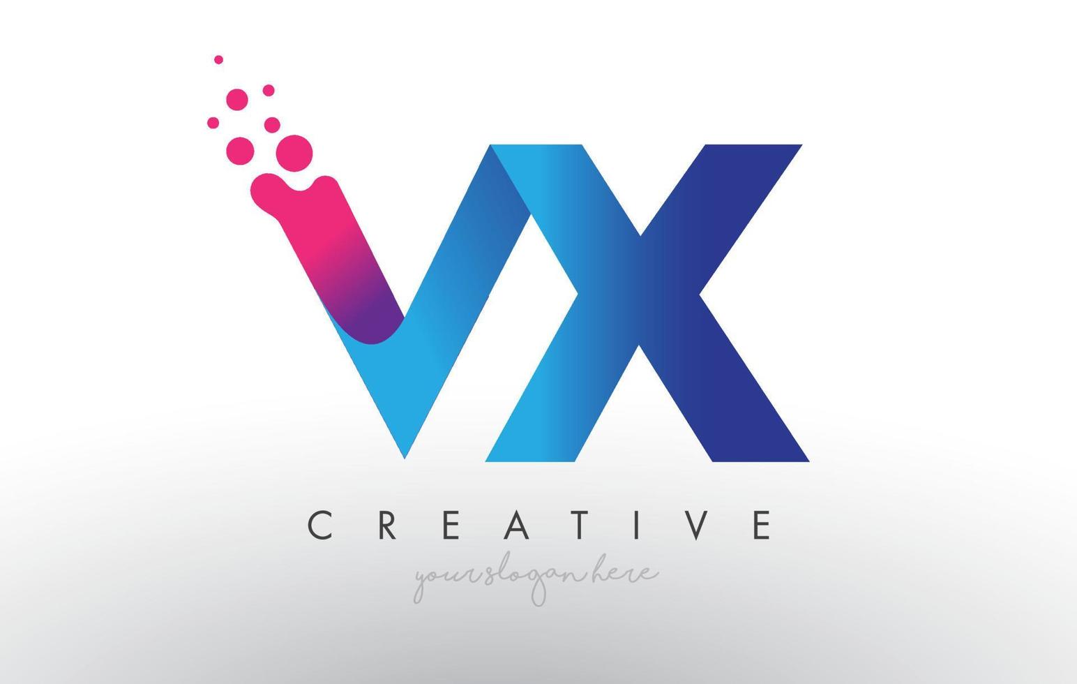 VX Letter Design with Creative Dots Bubble Circles and Blue Pink Colors vector