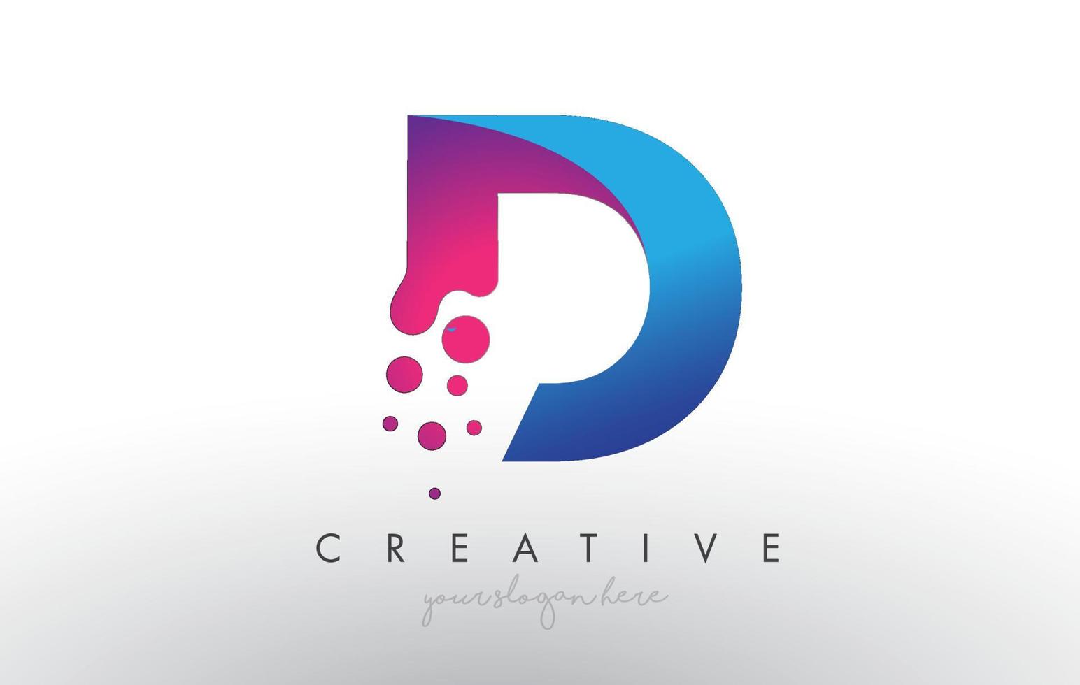 D Letter Design with Creative Dots Bubble Circles and Blue Pink Colors vector