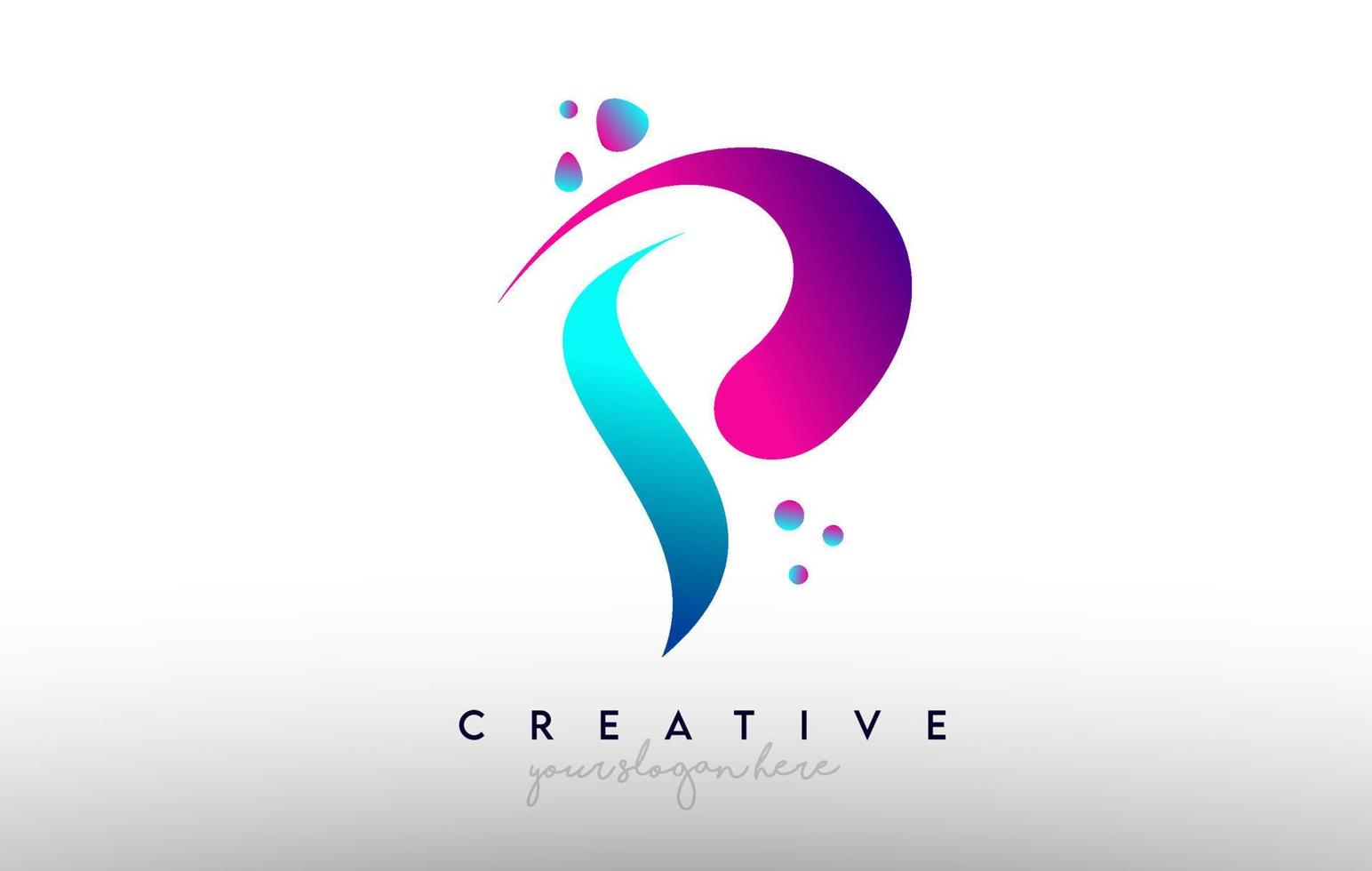P Letter Design Logo. Rainbow Bubble Gum Letter Colors with Dots and Fluid Colorful Creative Shapes vector