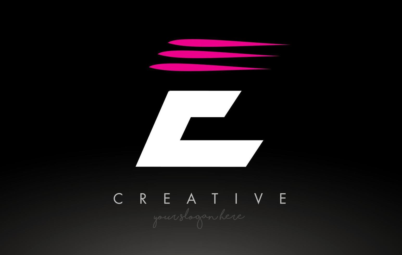 E White and Pink Swoosh Letter Logo Letter Design with Creative Concept Vector Idea