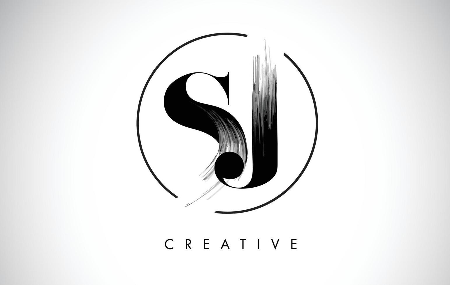 SJ Brush Stroke Letter Logo Design. Black Paint Logo Leters Icon. vector