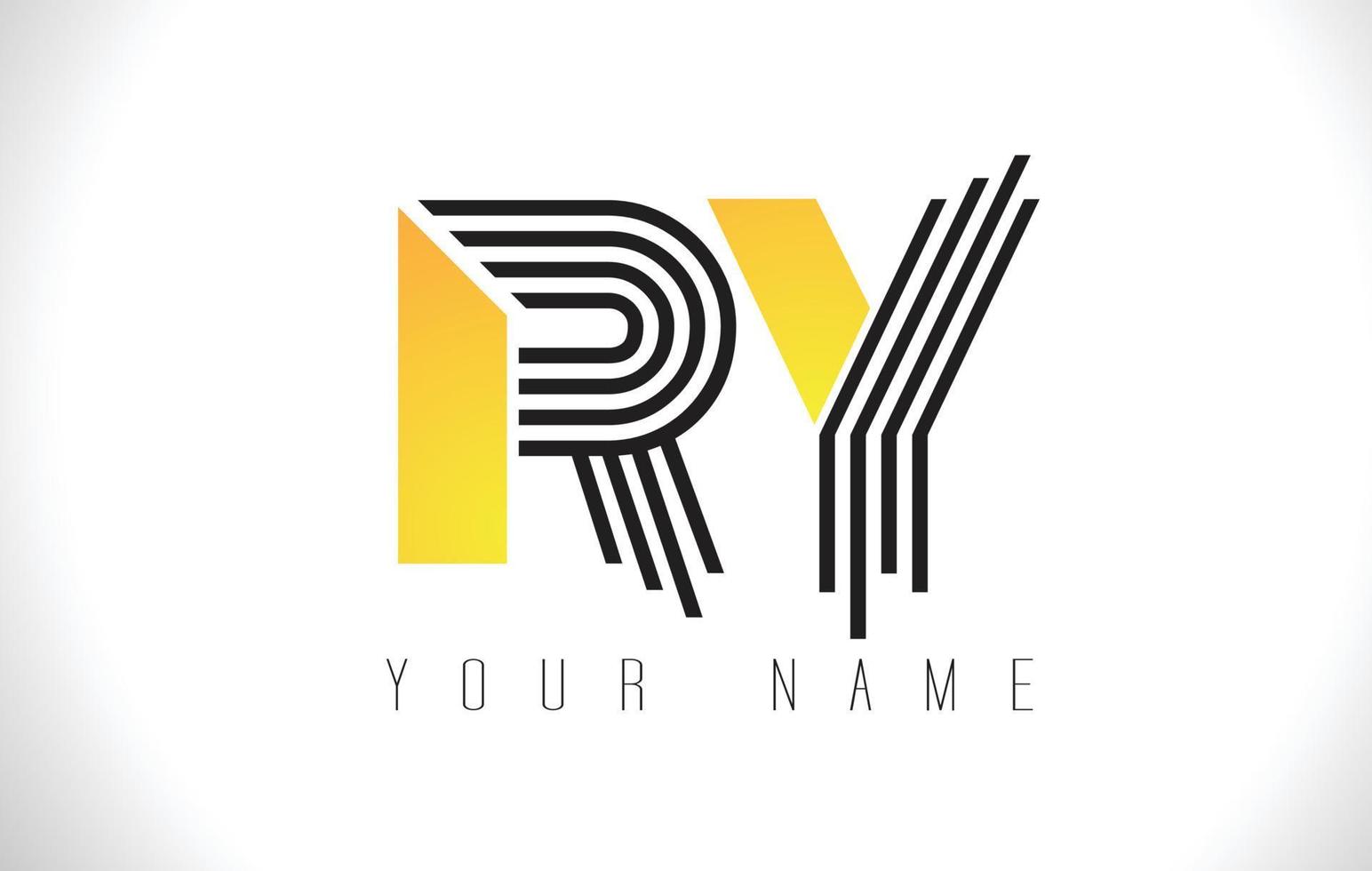 RY Black Lines Letter Logo. Creative Line Letters Vector Template.