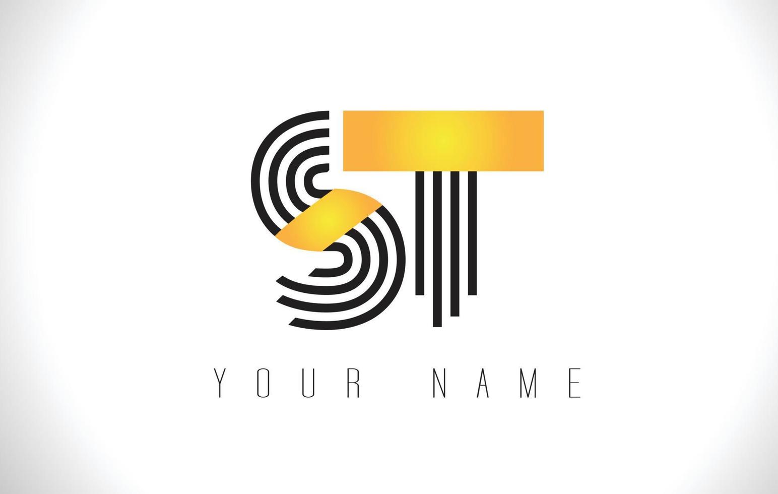 ST Black Lines Letter Logo. Creative Line Letters Vector Template.