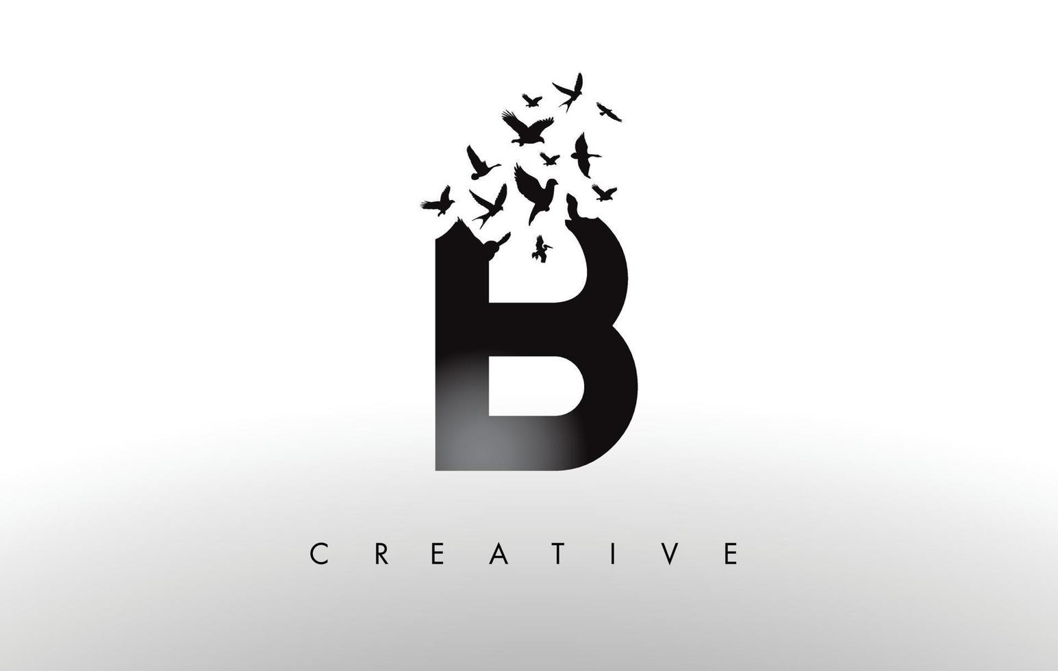 B Logo Letter with Flock of Birds Flying and Disintegrating from the Letter. vector