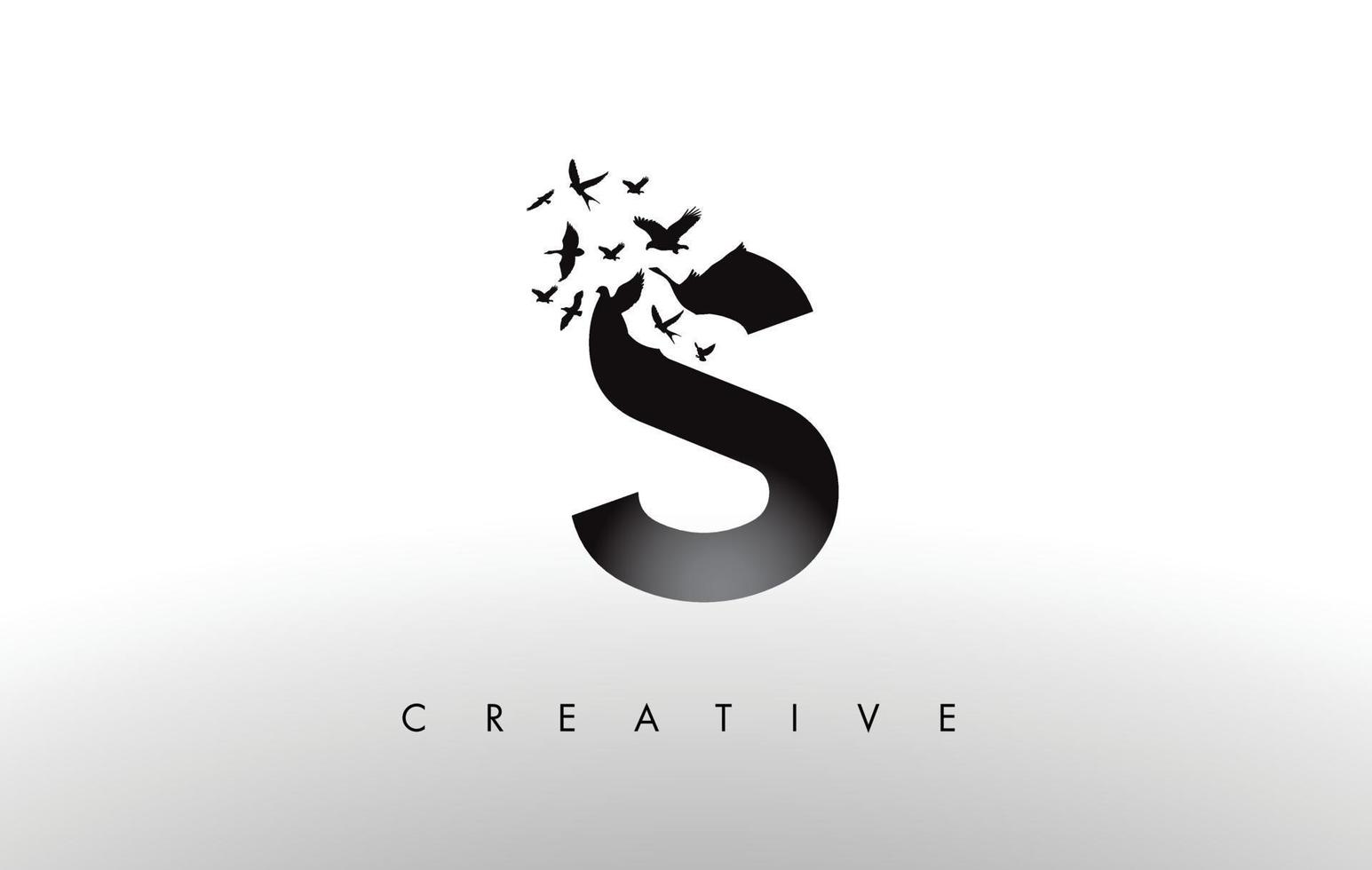 S Logo Letter with Flock of Birds Flying and Disintegrating from the Letter. vector