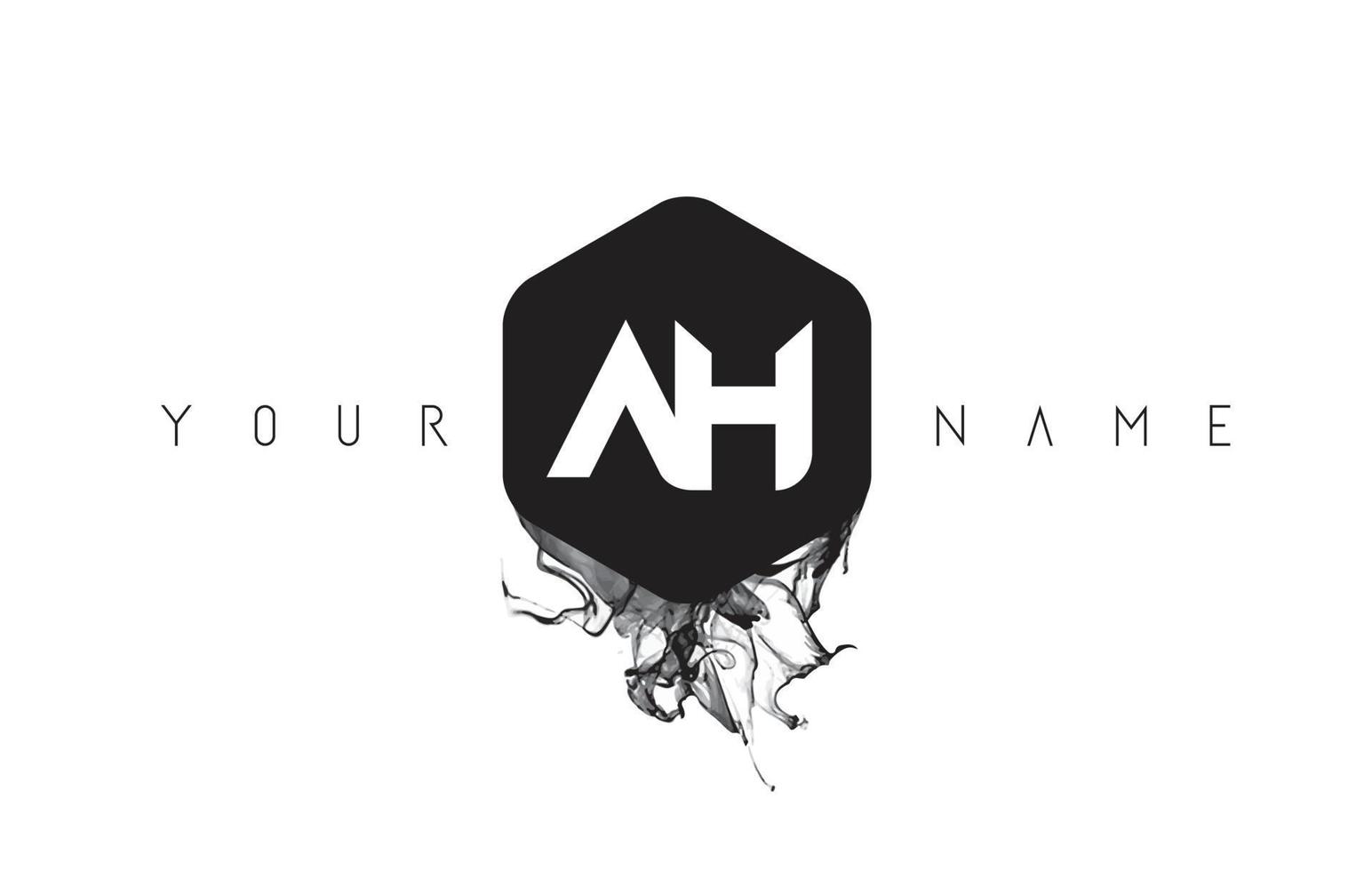 AH Letter Logo Design with Black Ink Spill vector