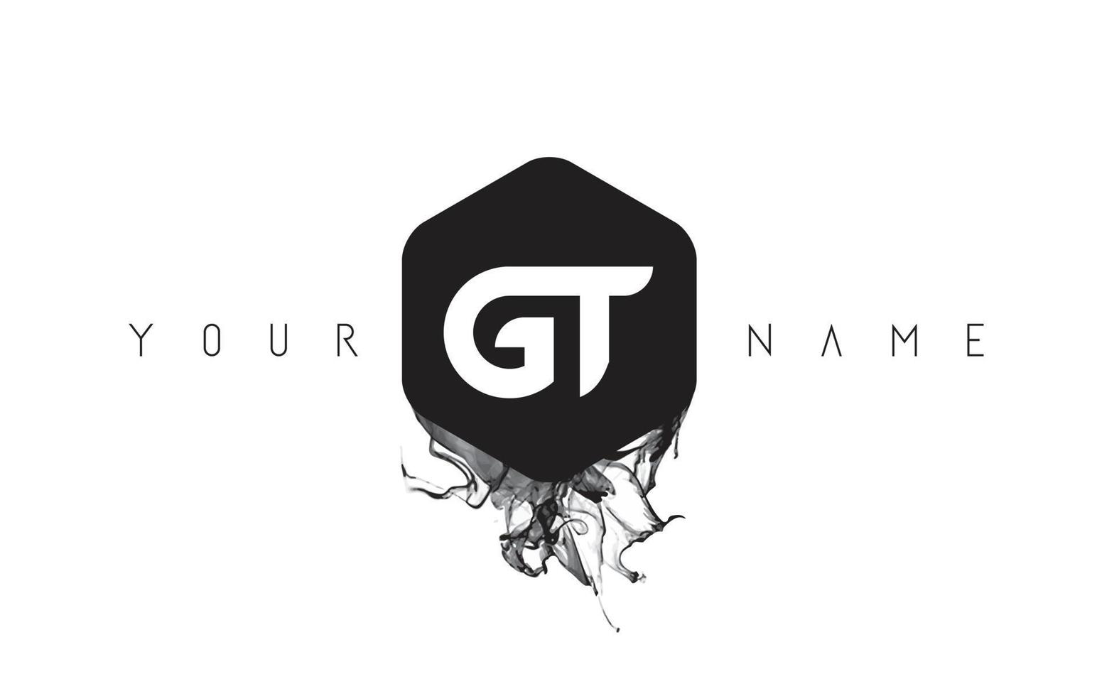 GT Letter Logo Design with Black Ink Spill vector