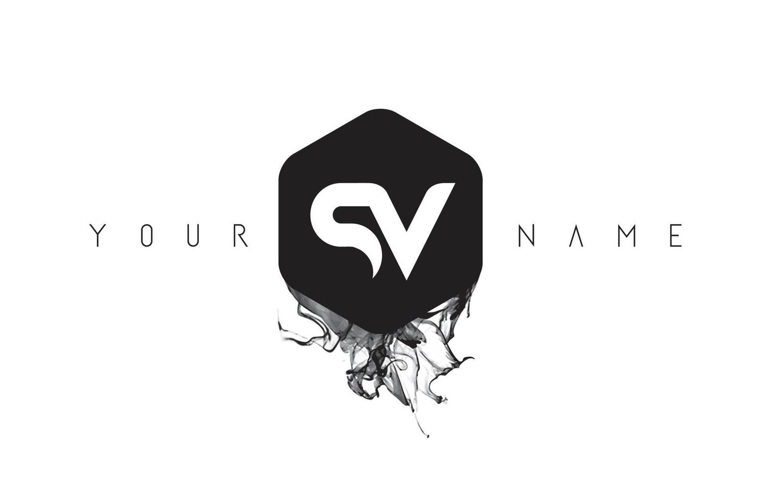 SV Letter Logo Design with Black Ink Spill vector