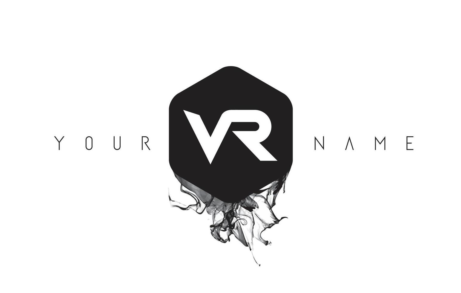 Diseño de logotipo de letra vr con derrame de tinta negra. vector