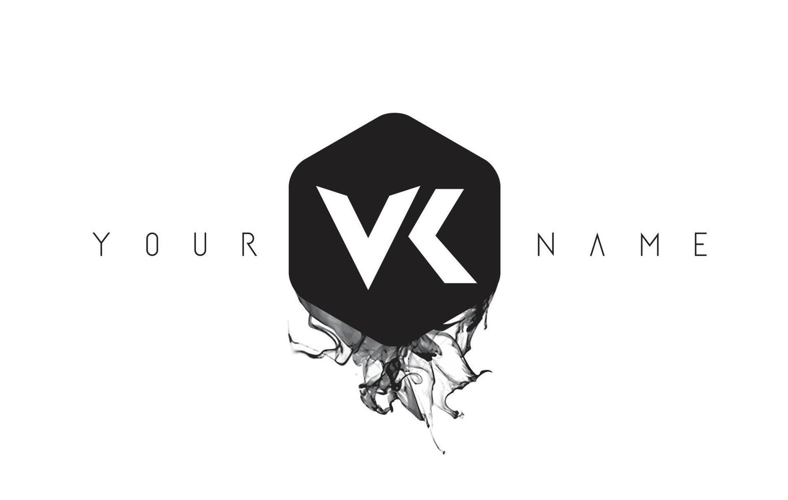 VK Letter Logo Design with Black Ink Spill vector