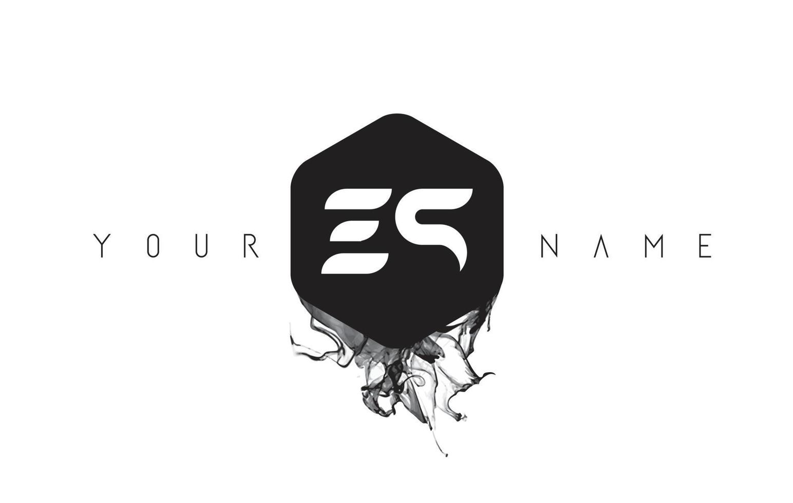 ES Letter Logo Design with Black Ink Spill vector