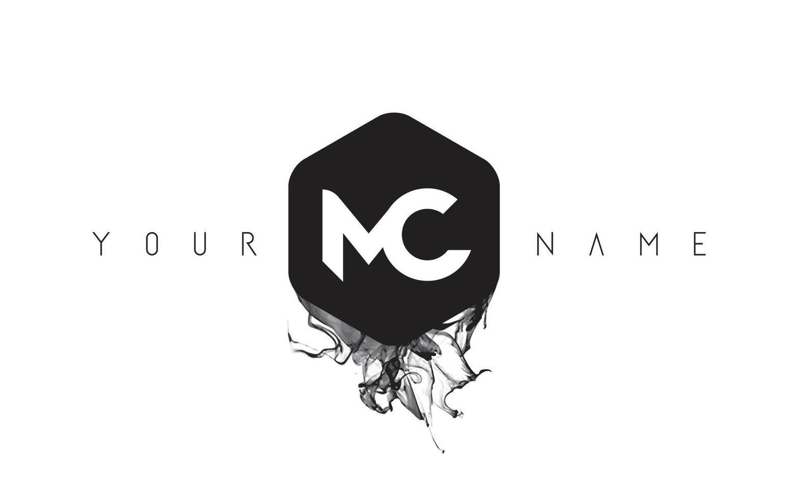 MC Letter Logo Design with Black Ink Spill vector