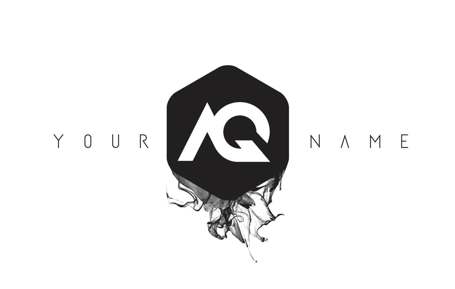 AQ Letter Logo Design with Black Ink Spill vector